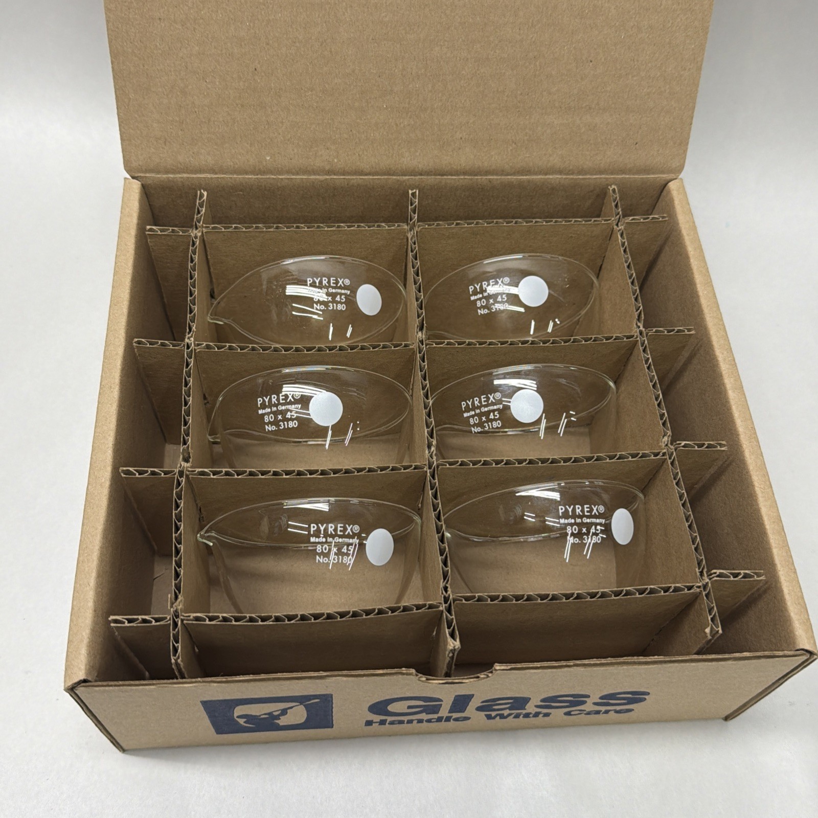 6x Corning Pyrex Glass 140mL 80 x 45mm Flat Bottom Evaporating Dish 3180-80