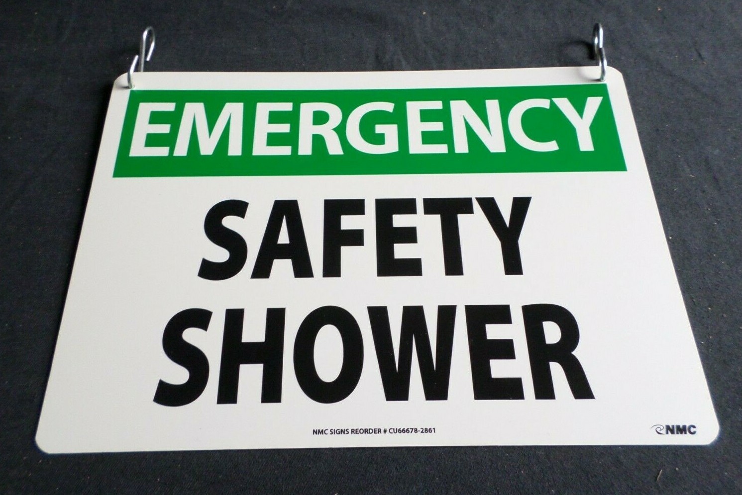 NMC Emergency Safety Shower Sign w/ Hooks, 14″ x 10″, Plastic CU66678-2861