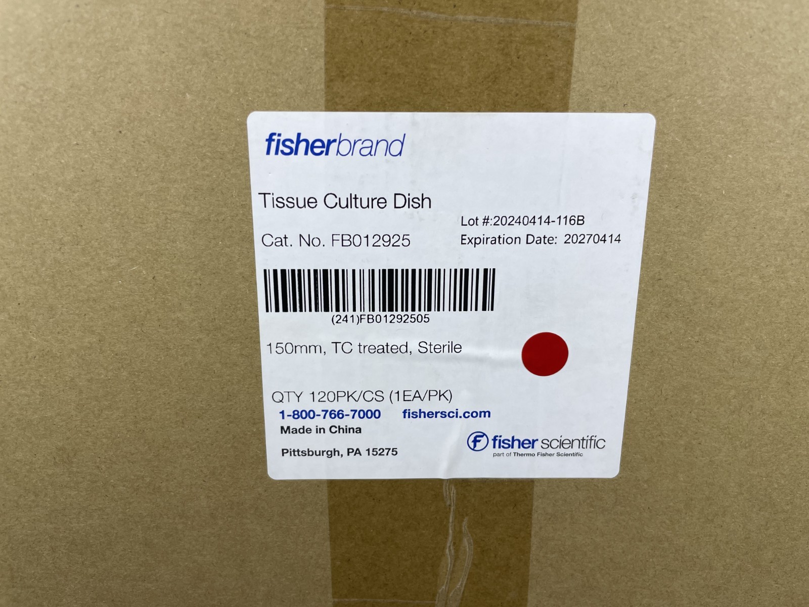 Fisherbrand 150mm Tissue Culture Dishes Sterile Individual Pack 120cs FB012925