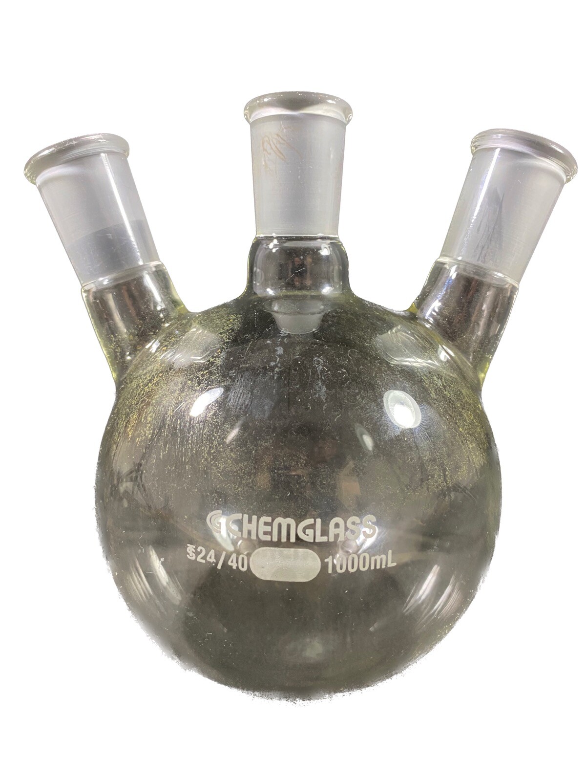 CHEMGLASS 1000mL 3-Neck Round Bottom Flask 24/40 20° Angled Neck CG-1524-07