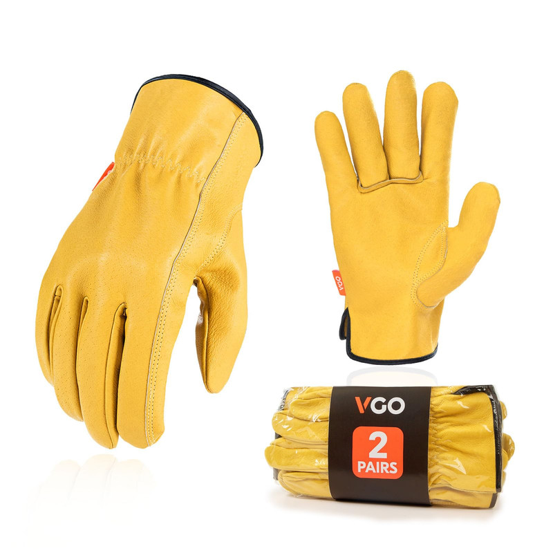 Vgo… 2-Pairs Unlined Mens Pigskin Leather Work Gloves Drivers Gloves Size M