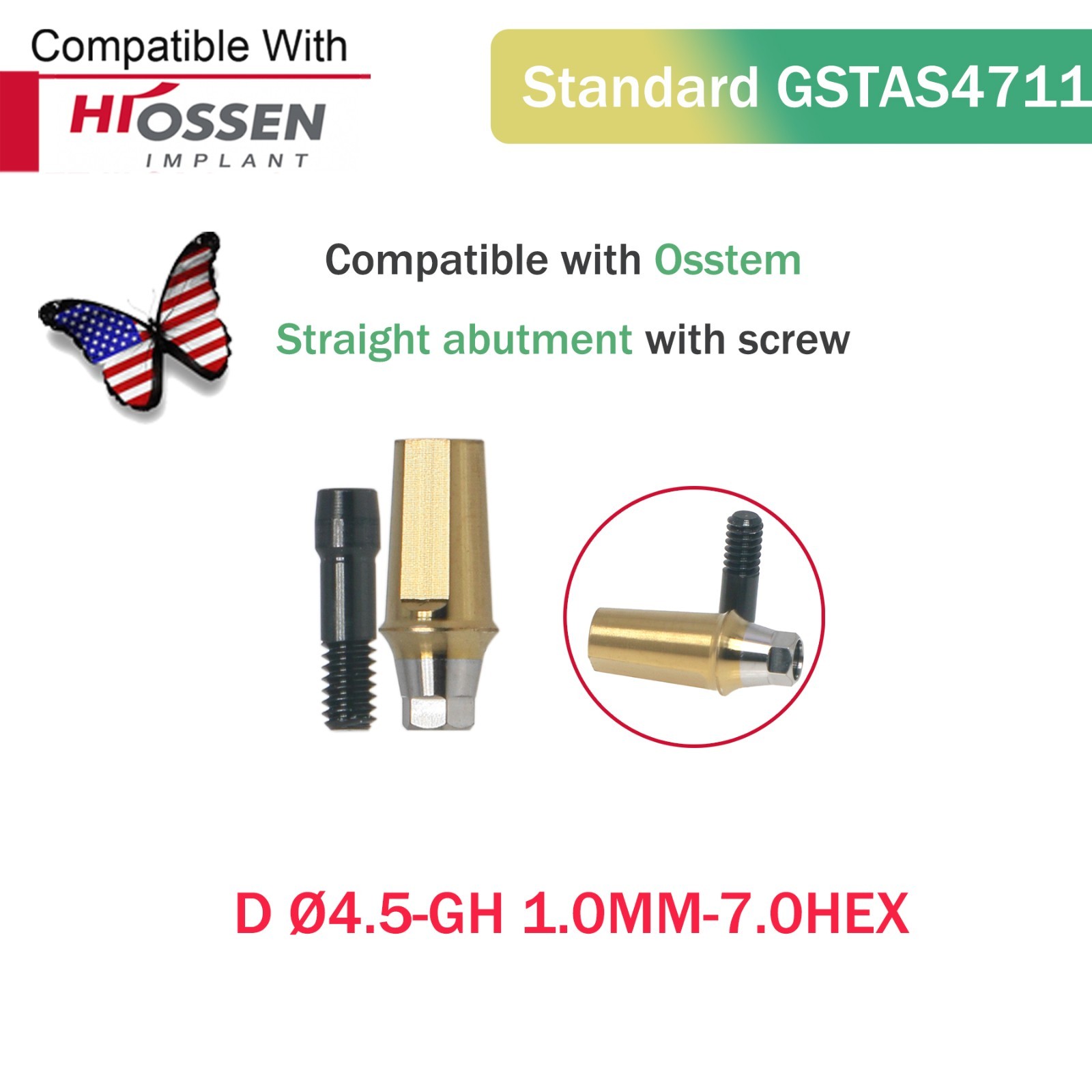 Dental Regular Straight Internal Hex Transfer Abutment Fit Hiossen ET/Osstem TS