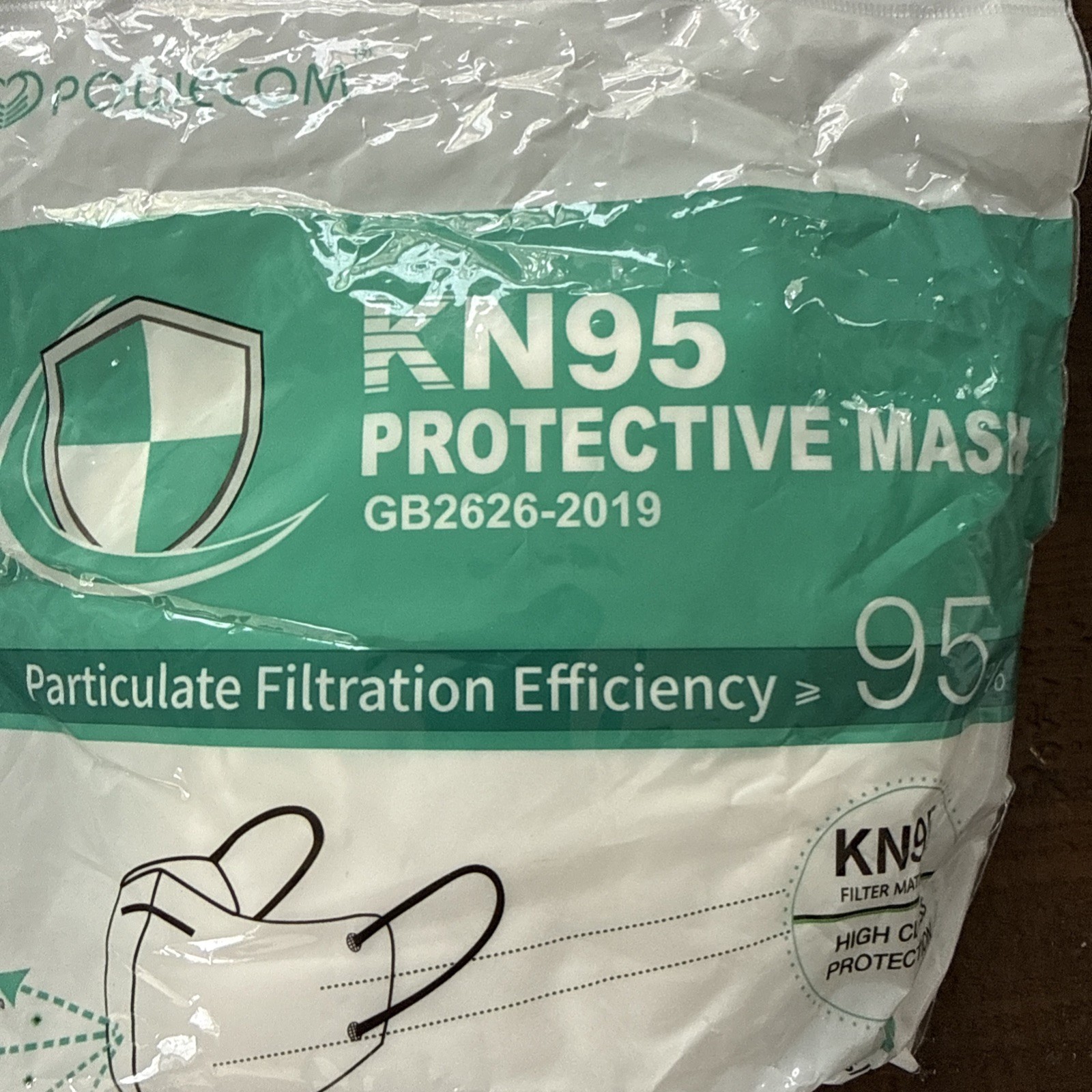 Powecom KN95 Protective 10 Piece White Ear Loop Face Mask Respirator GB2626