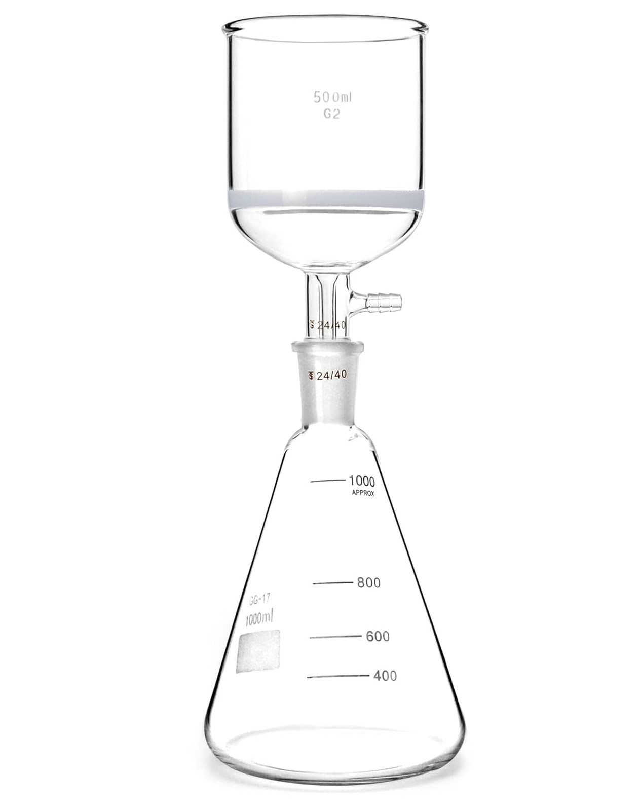 Borosilicate Glass Erlenmeyer Flask 1000ml with 24 40 Joint and 500ml Buchner