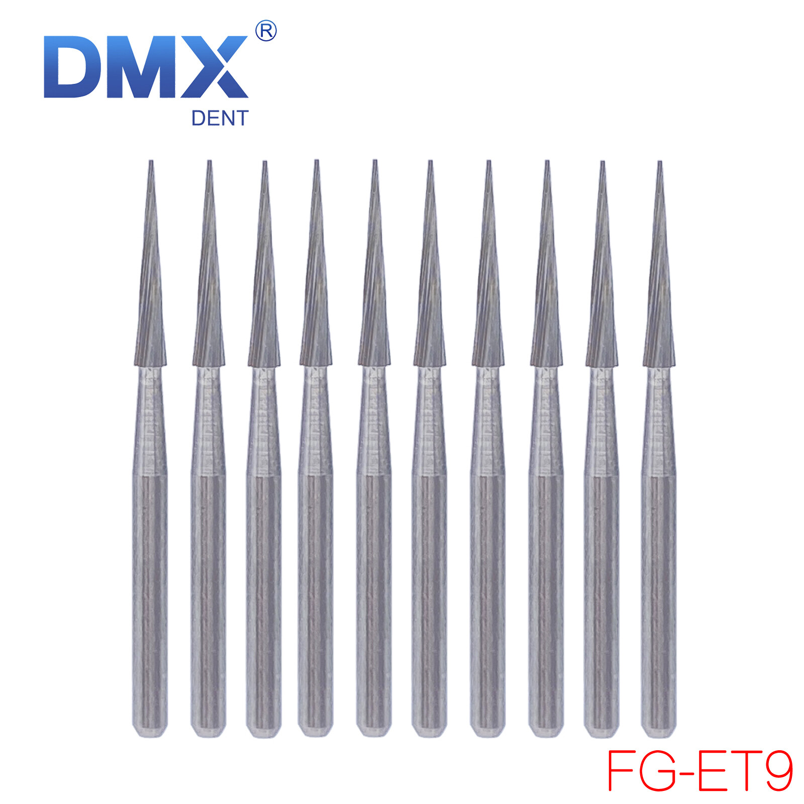 10 Pcs Dental Tungsten Carbide Burs Trimming & Finishing Safe End Taper FG ET9