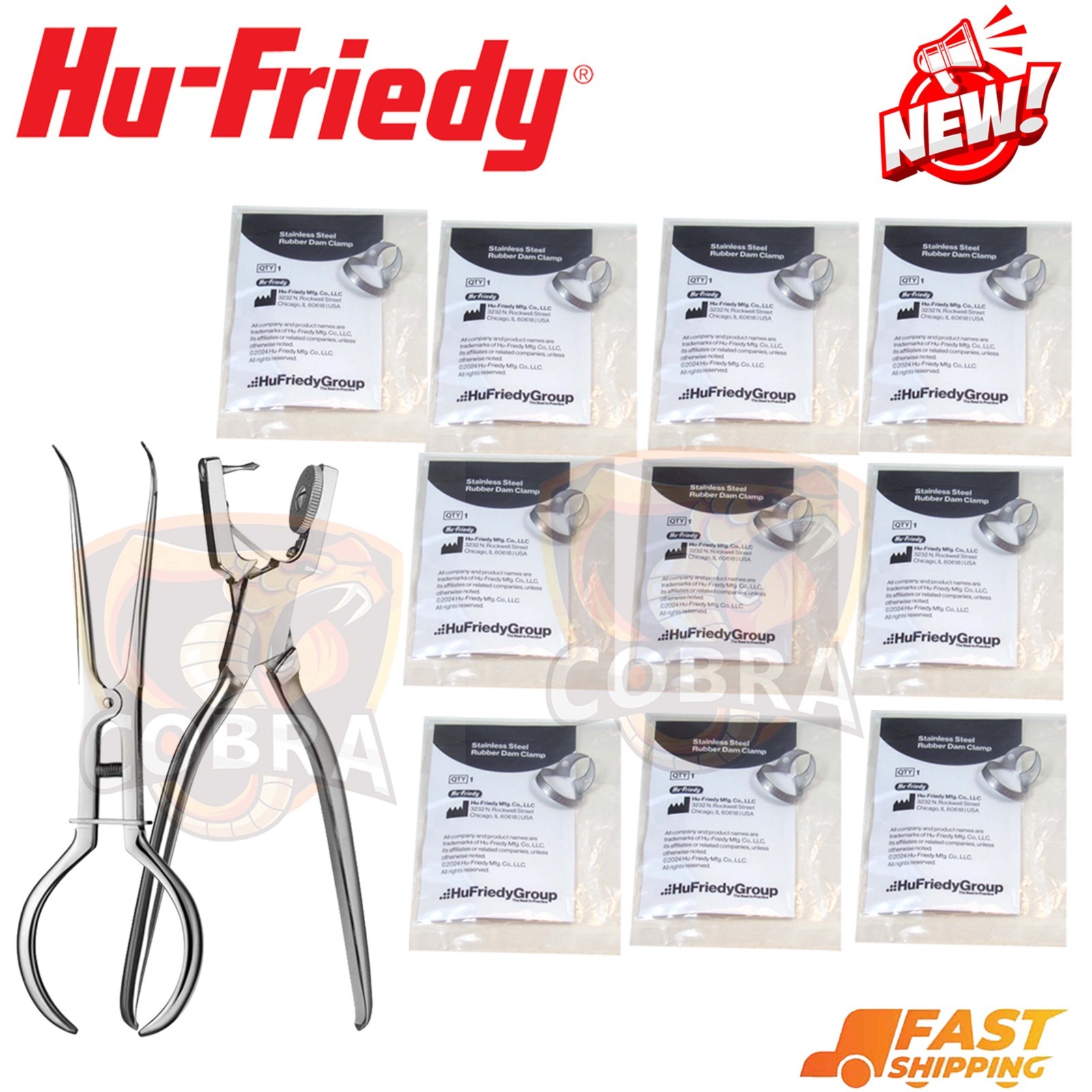 HU FRIEDY Dental Rubber Dam W7 Clamp RDCMW7 Ainsworth Punch RDPA Forceps RDF4