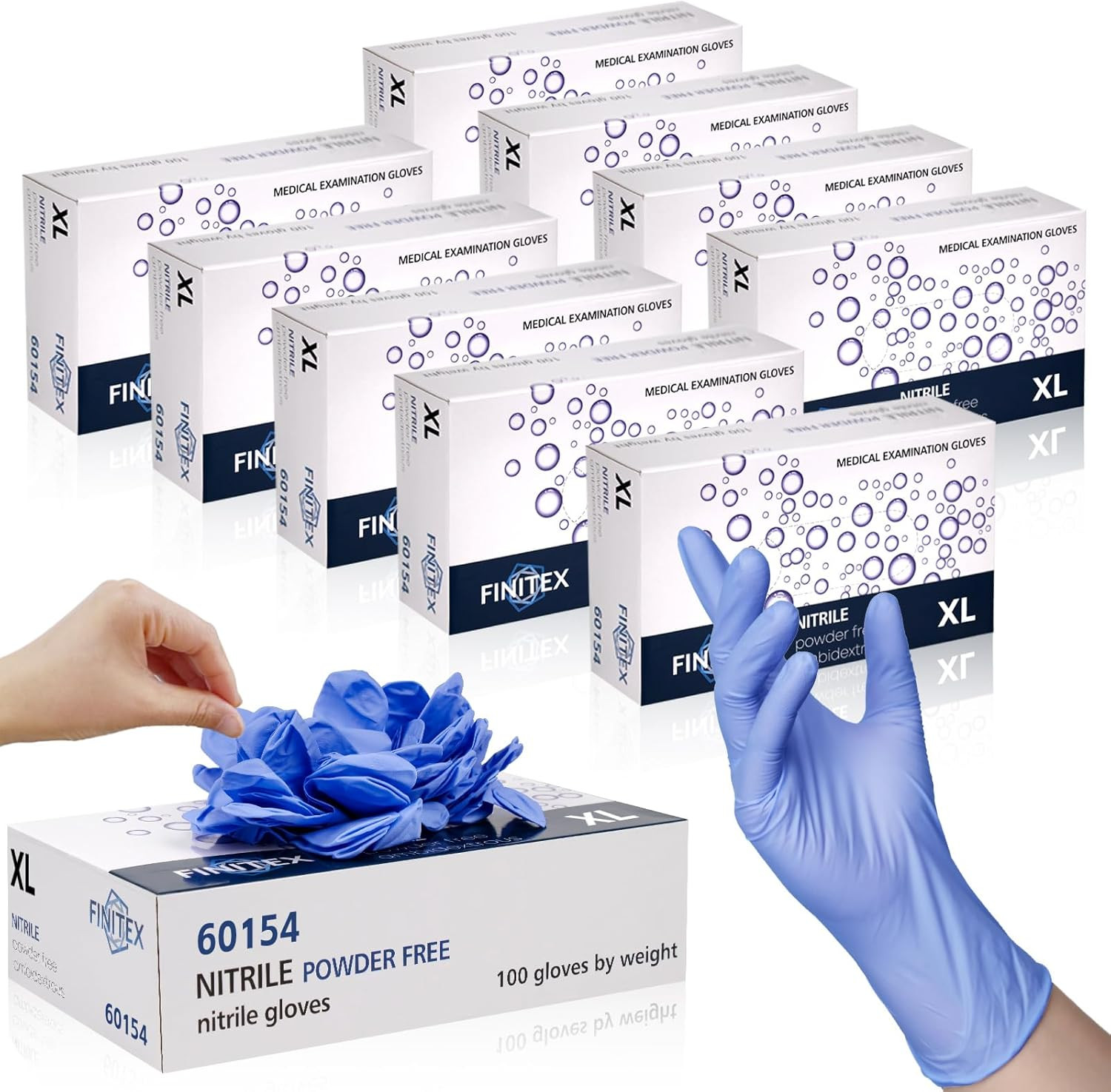 Ice Blue Nitrile Exam Gloves – Powder-Free, 1000 PCS Medical & Home Cleaning Glo