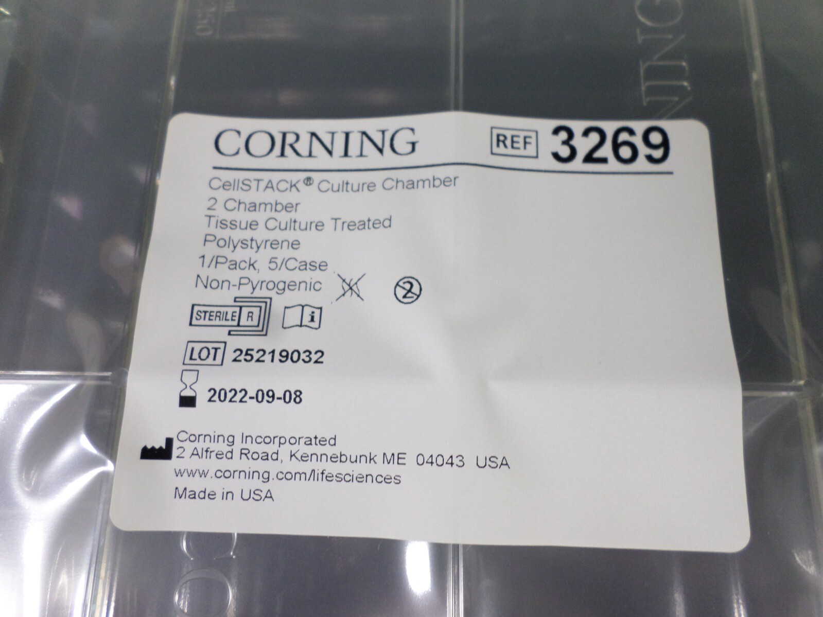 CORNING Polystyrene 1272cm² 2-Chamber TC-Treated CellSTACK W Vent Caps 3269 5/cs