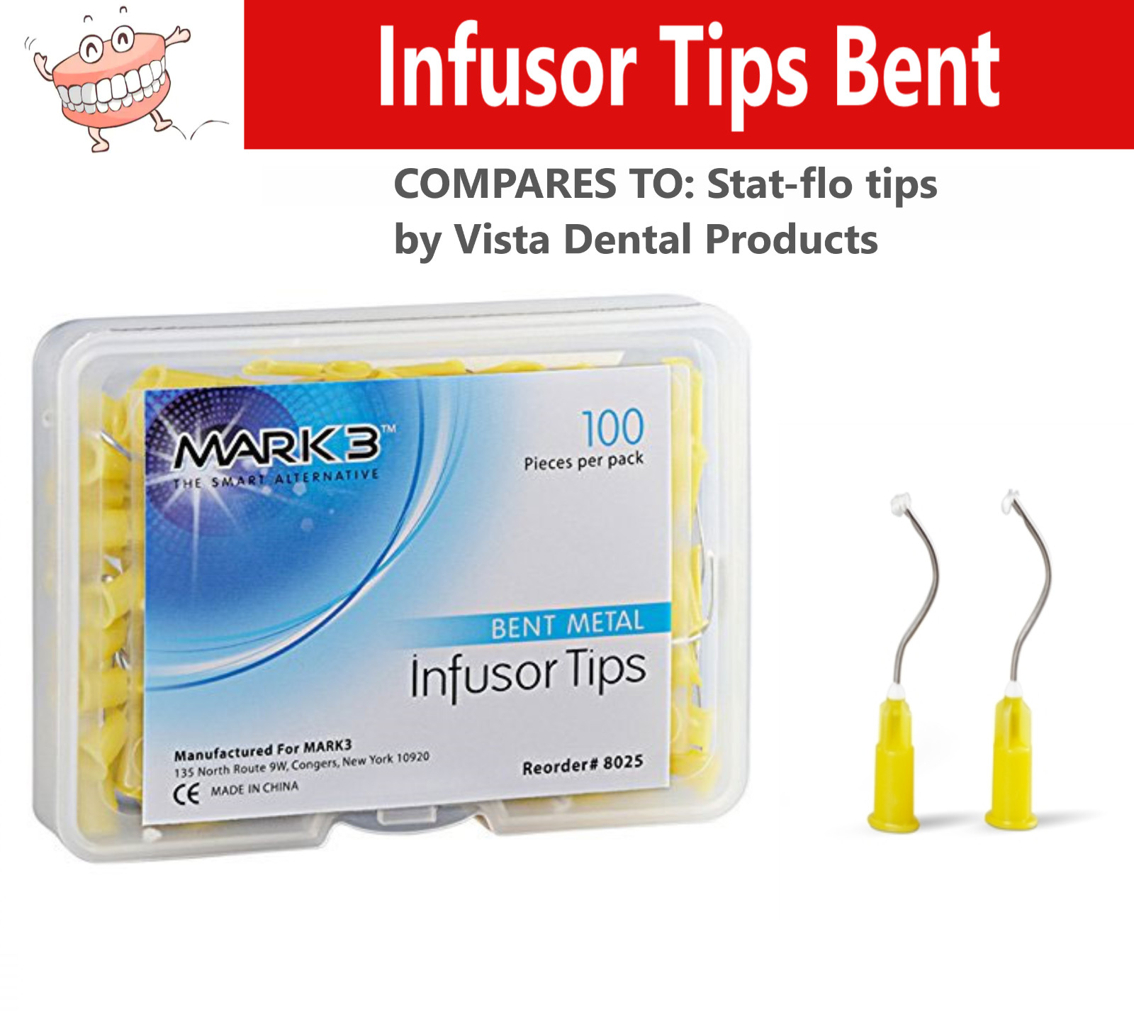 Mark3 Dental Infusor Applicator Tips Pre-Bent Metal Brush End 19Gage #8025