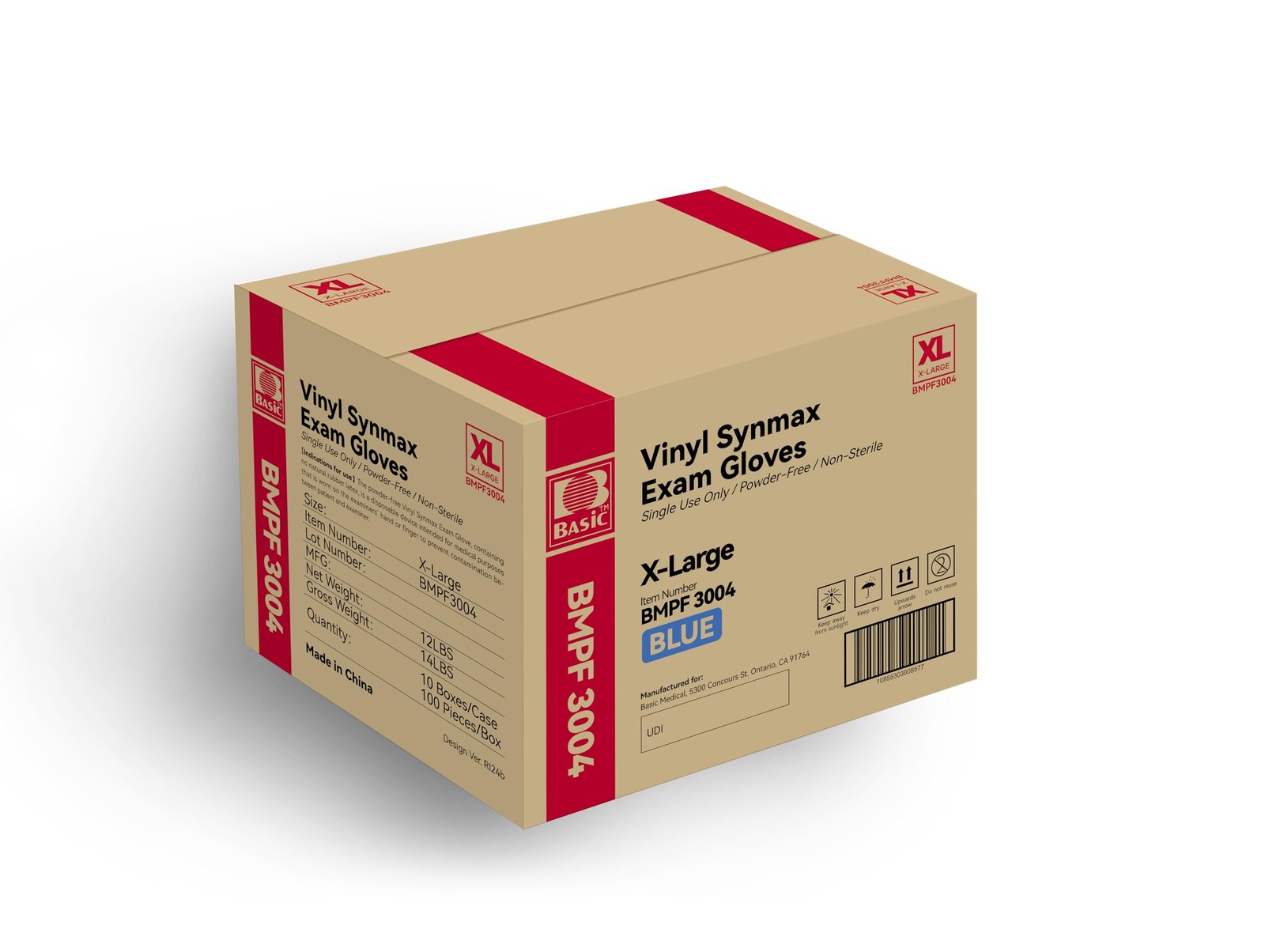 Basic Medical Synmax Vinyl Exam Gloves LatexFree & PowderFree XLarge, BMPF3…