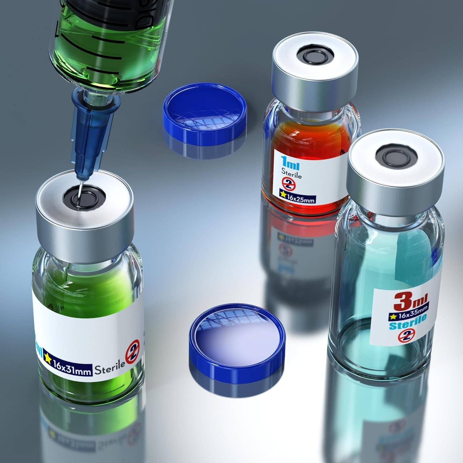 Ks-Tek Sterile Empty Vials with Self Healing Injection Port,With Flip off Alumin