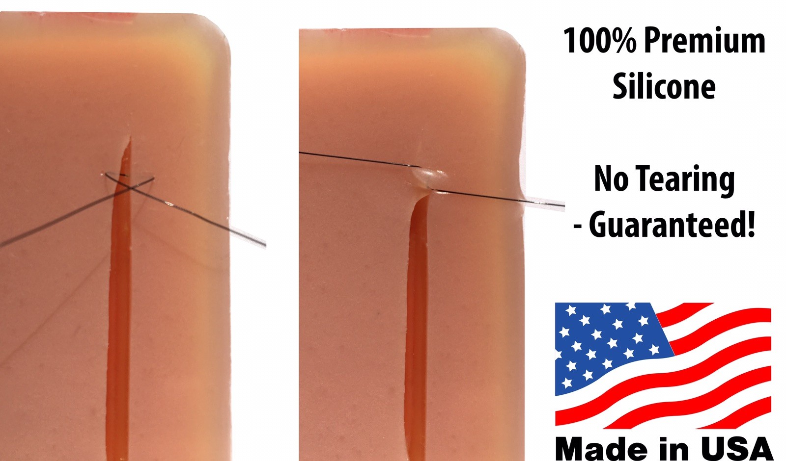 Suture Pad Kit (4” x 2.25”) + 2 Nylon Suture Threads, 3-Layer, 100% Silicone