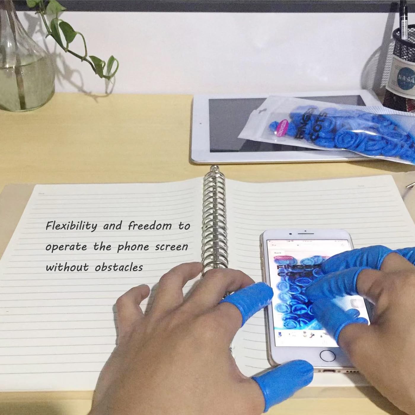 CONOVOZON Medium Disposable Nitrile Finger Cots, Anti-Static Blue