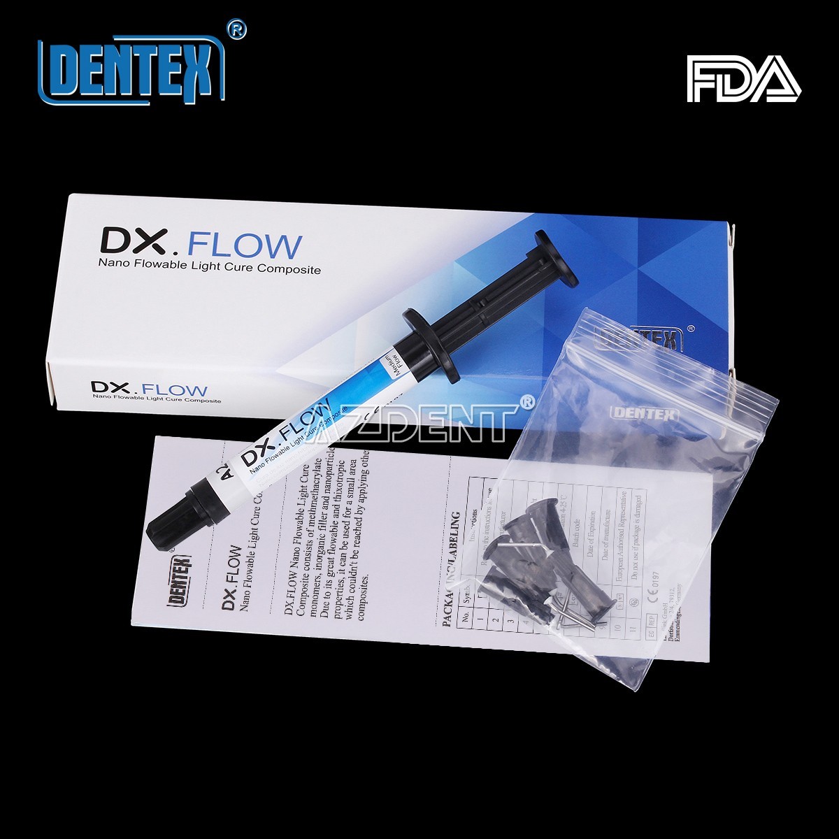 Dentex Dental Light Cure Flowable Composite Resin Tooth A2 Medium Flow