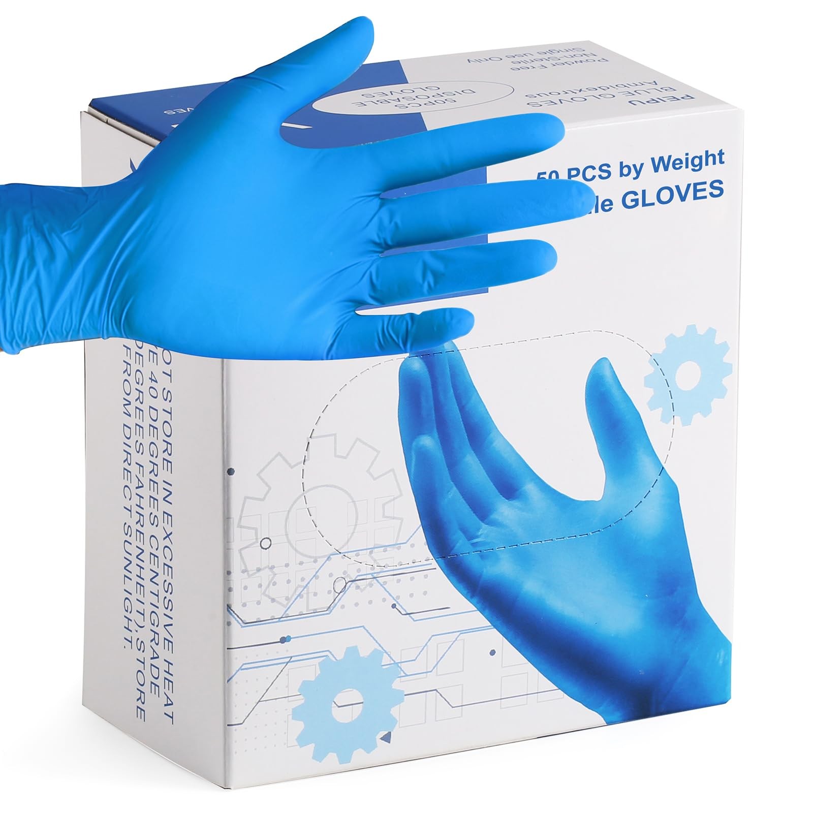 Nitrile Disposable Gloves, Medium, 50~Pack, Powder Free, Latex Free