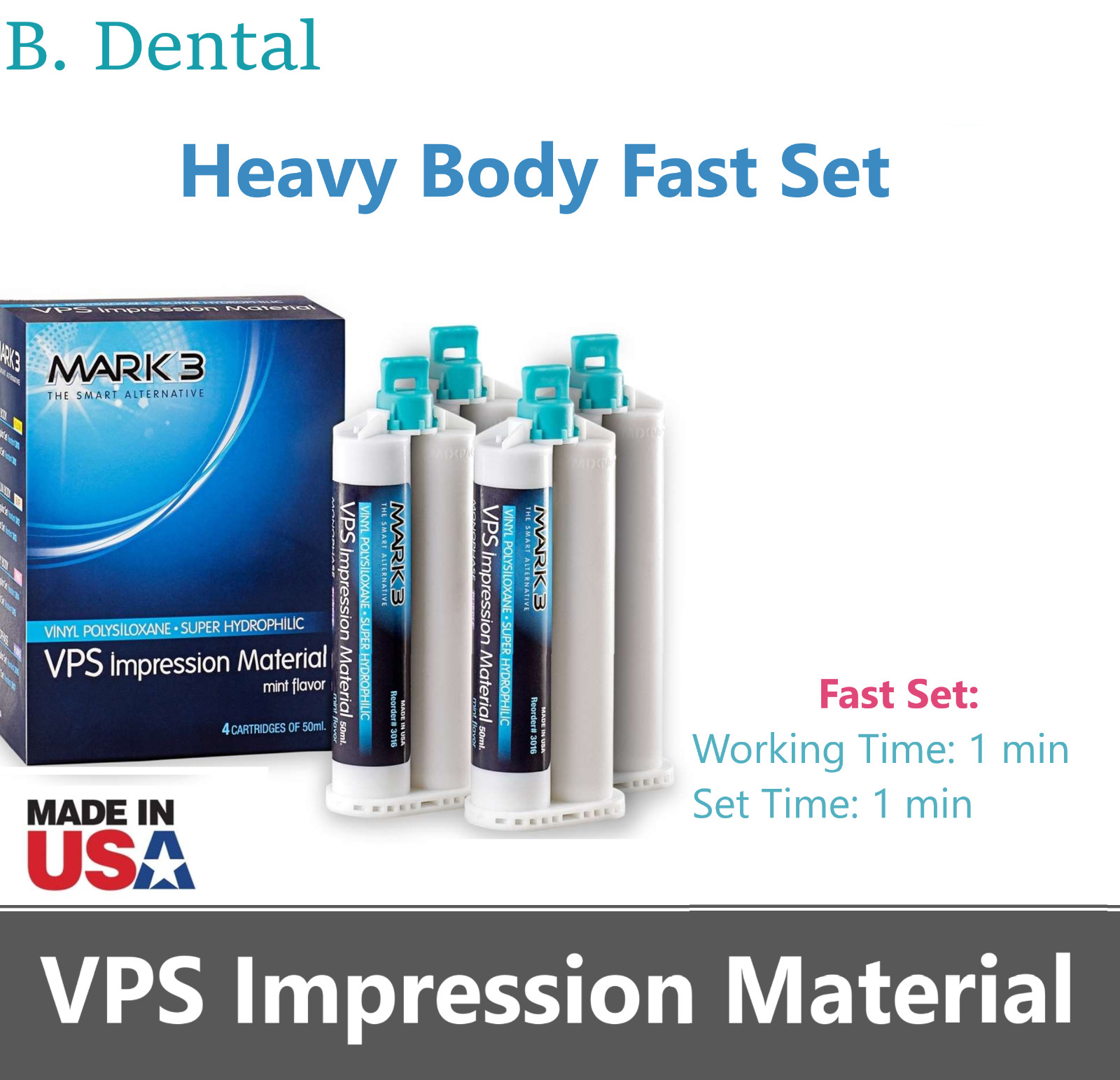 Dental MEDIUM BODY REGULAR SET VPS PVS Impression Material Set 50ML Cartridges