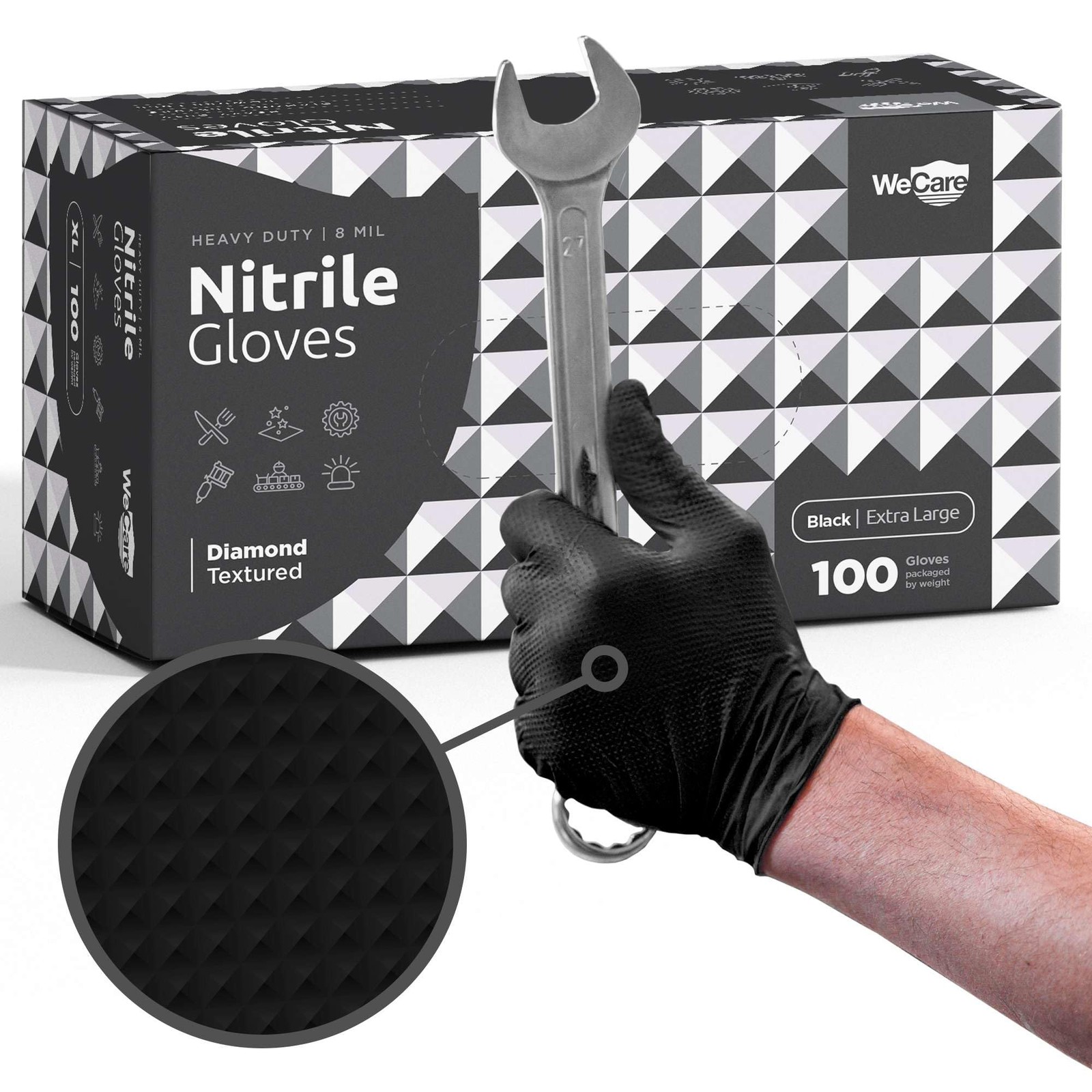 Black 8 Mil Nitrile Gloves X Large 100 Pack – Heavy Duty Mechanic Gloves, wit…