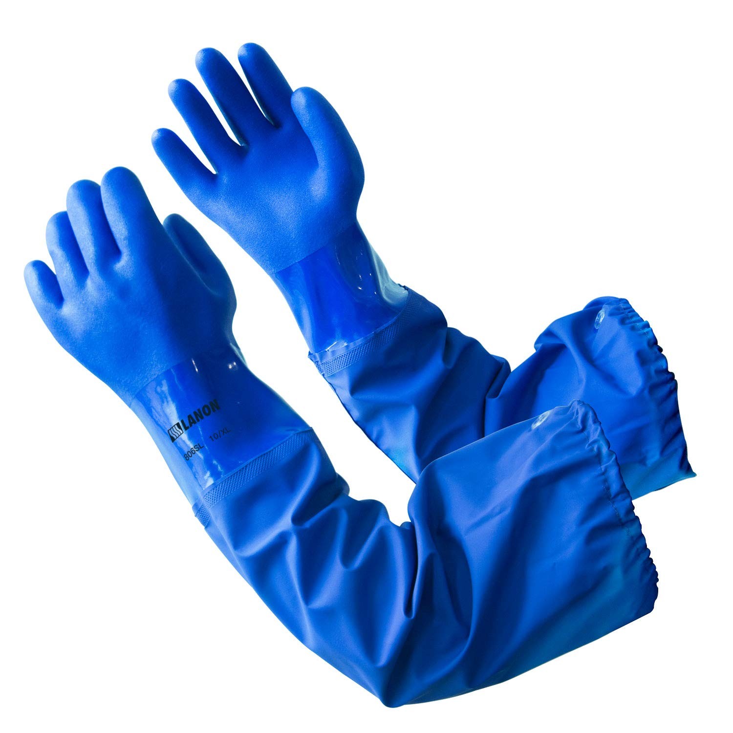LANON 2 Pairs 26″ Elbow Length PVC Chemical Resistant Gloves, Heavy-Duty Long