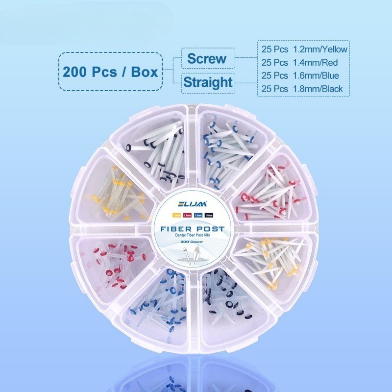 Dental Fiber Post Kit Screw/Straight Post Quartz Glass Thread Pile 200Pcs/Box