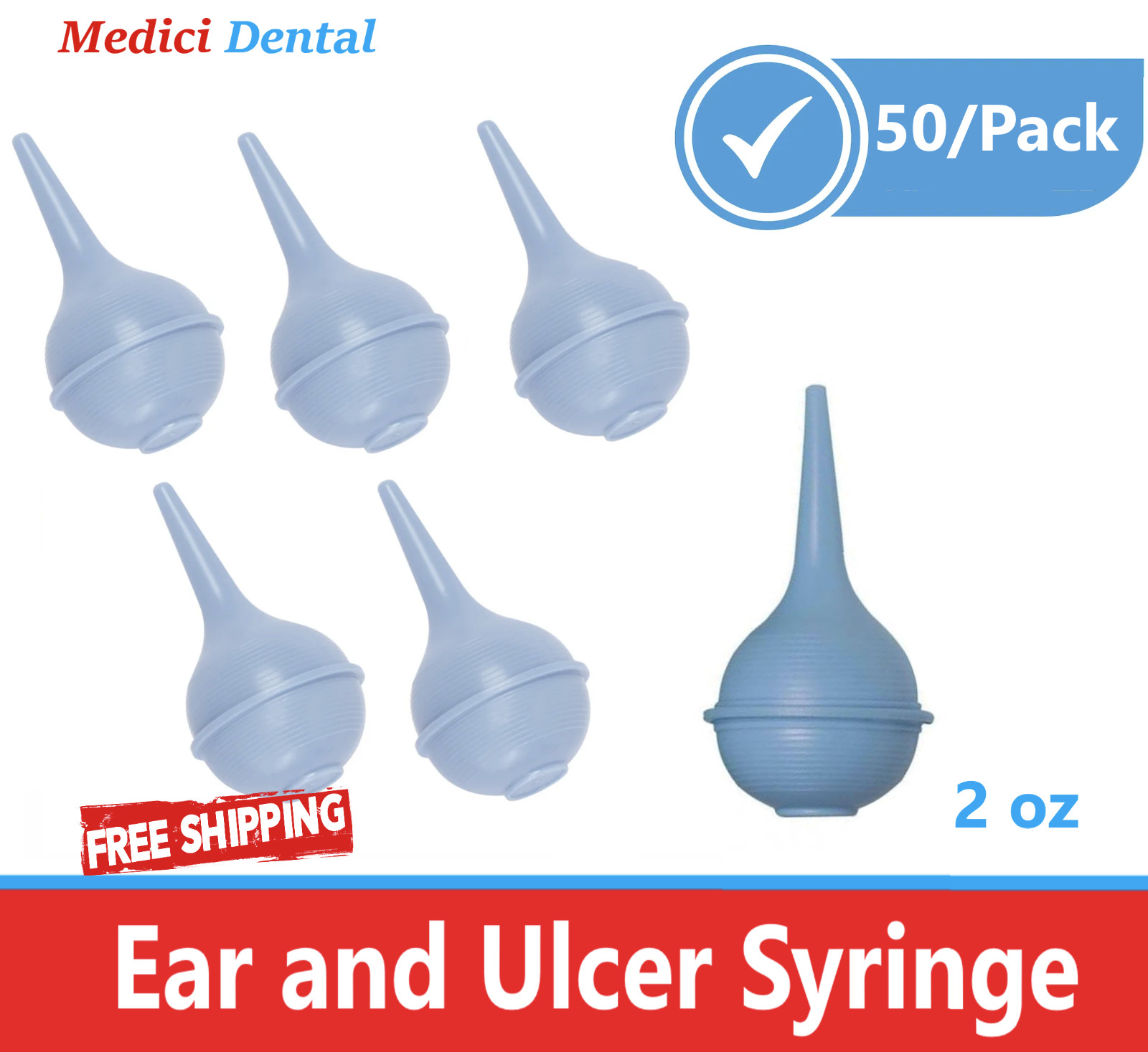 Case of 50 Ear Ulcer Bulb Syringe 2 oz Disposable Non Sterile Blister Blue USA