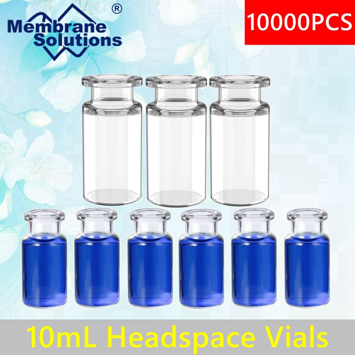 20mm Crimp-top 10mL Headspace Vials,Flat Bottom Sample Vial for GC,HPLC Lab Test