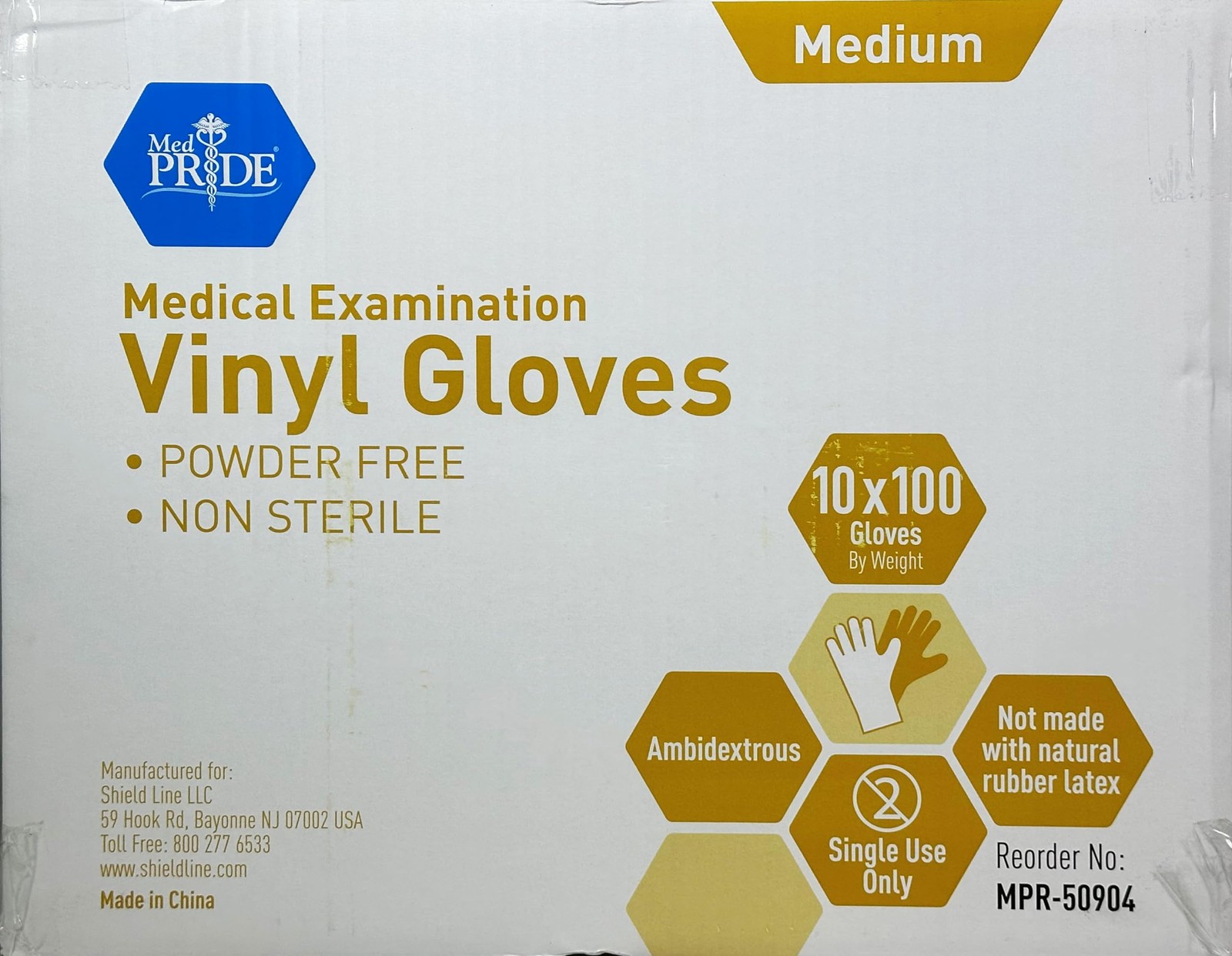 MED PRIDE Clear Vinyl Exam Gloves Medium 1000 Count Medium, Case/1000