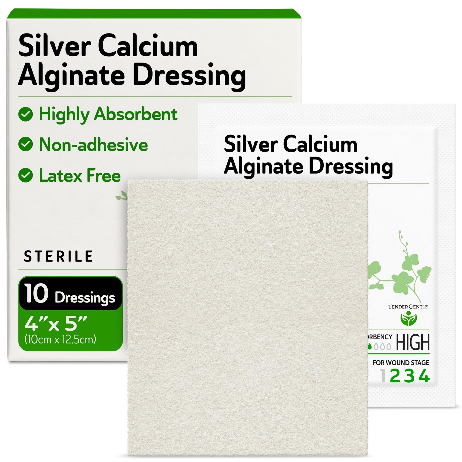Silver Calcium Alginate Wound Dressings 4×5-10 Sterile Highly Absorbent 4×5