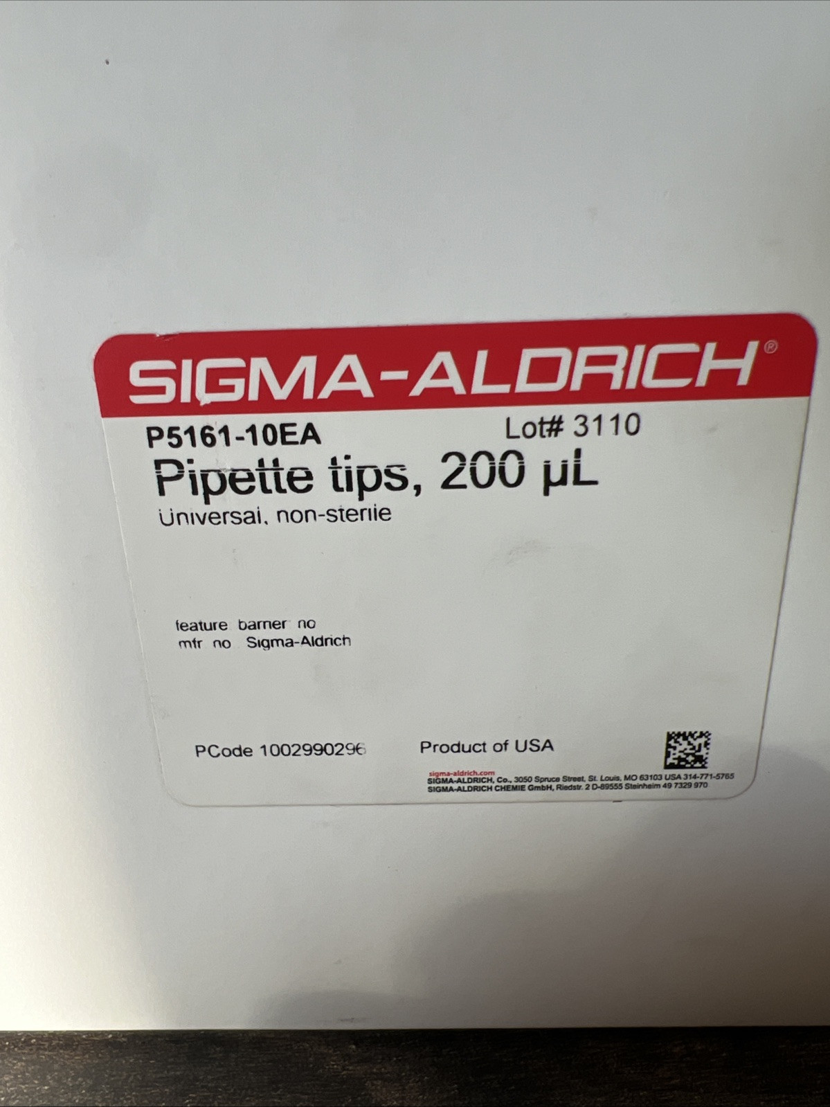 Sigma-Aldrich P5161 200 µL Pipette Tips