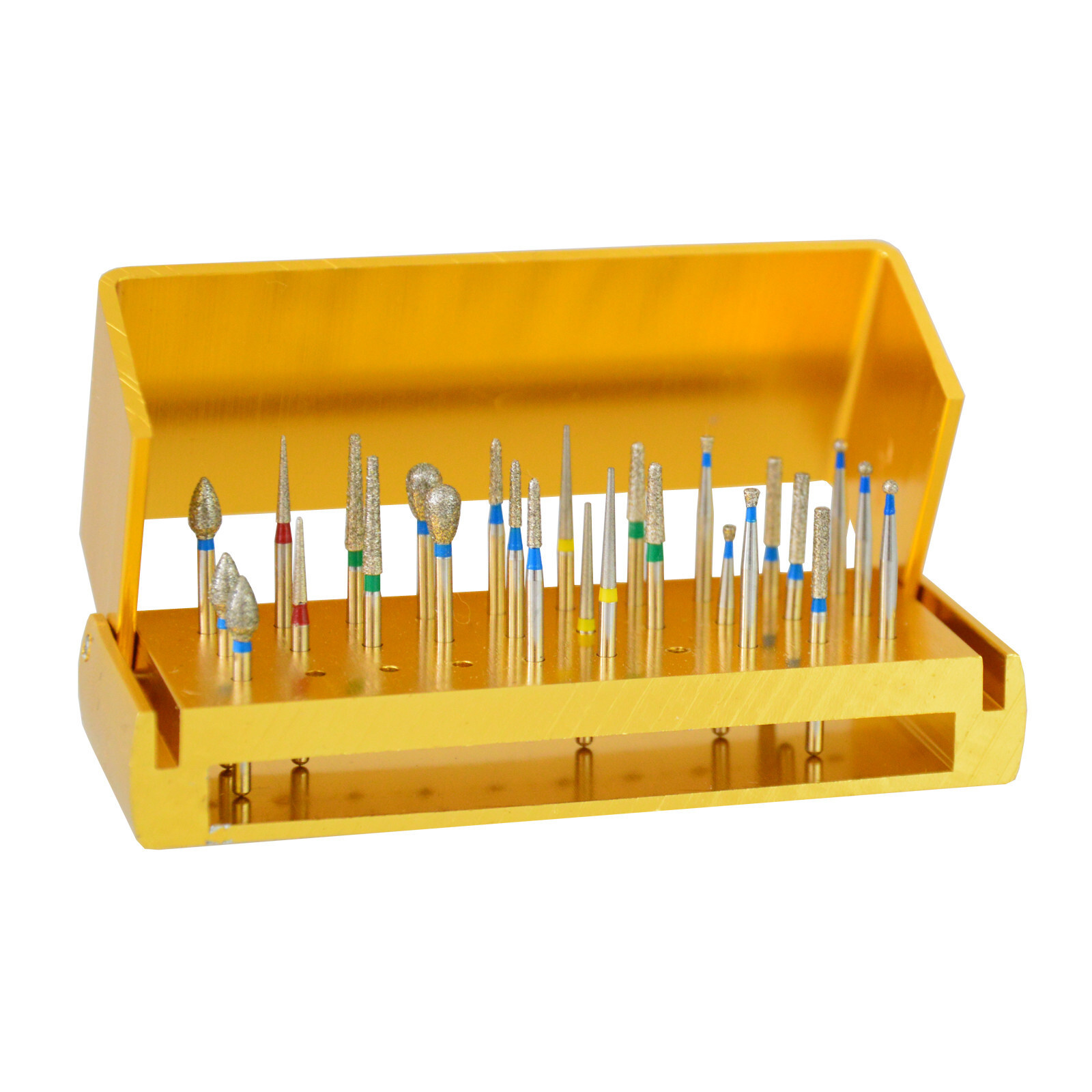 30 Pcs Dental Diamond Burs Drill + Disinfection Bur Block High Speed Handpiece