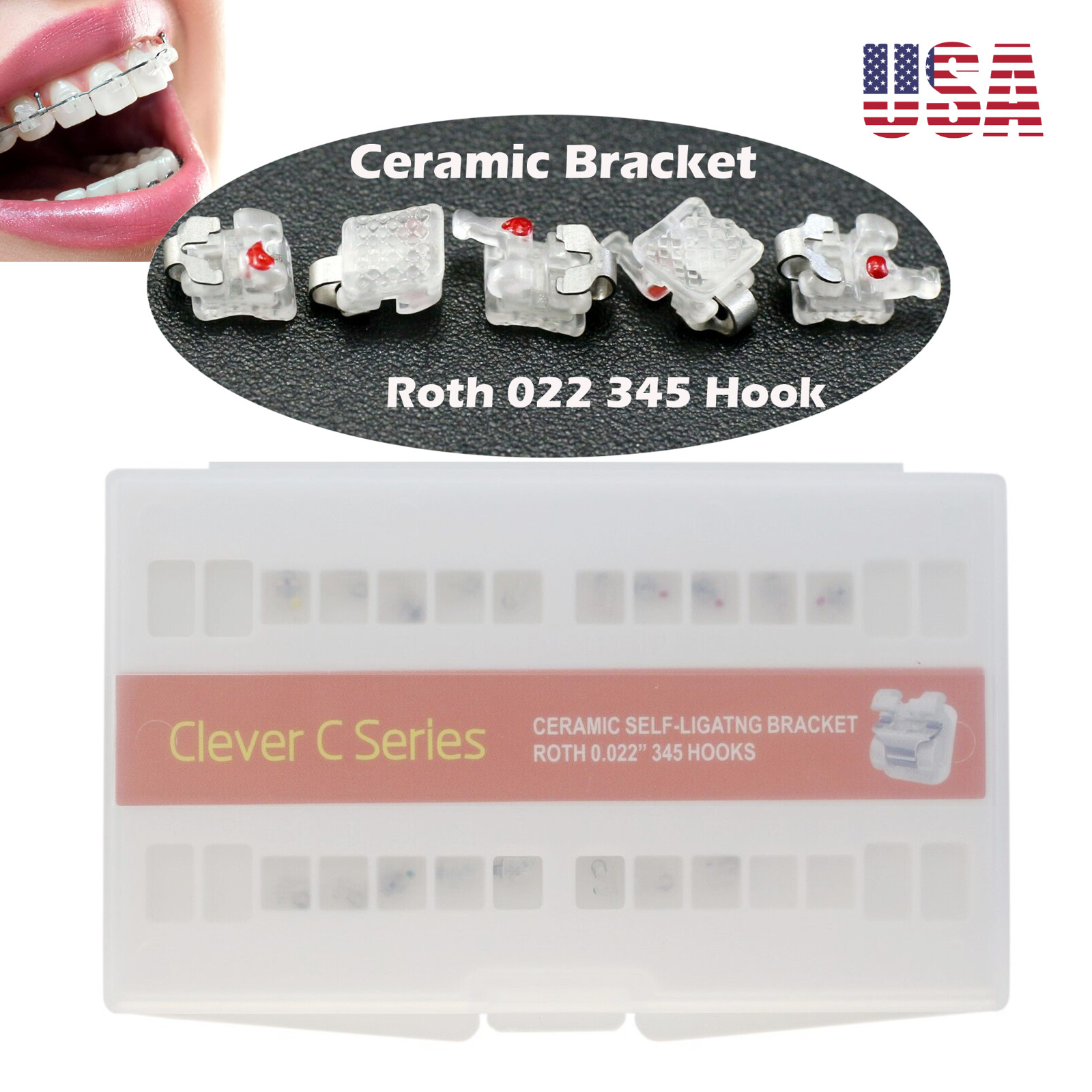 Orthodontic Self Ligating Bracket Braces Empower Clear Metal Ceramic MBT Roth022