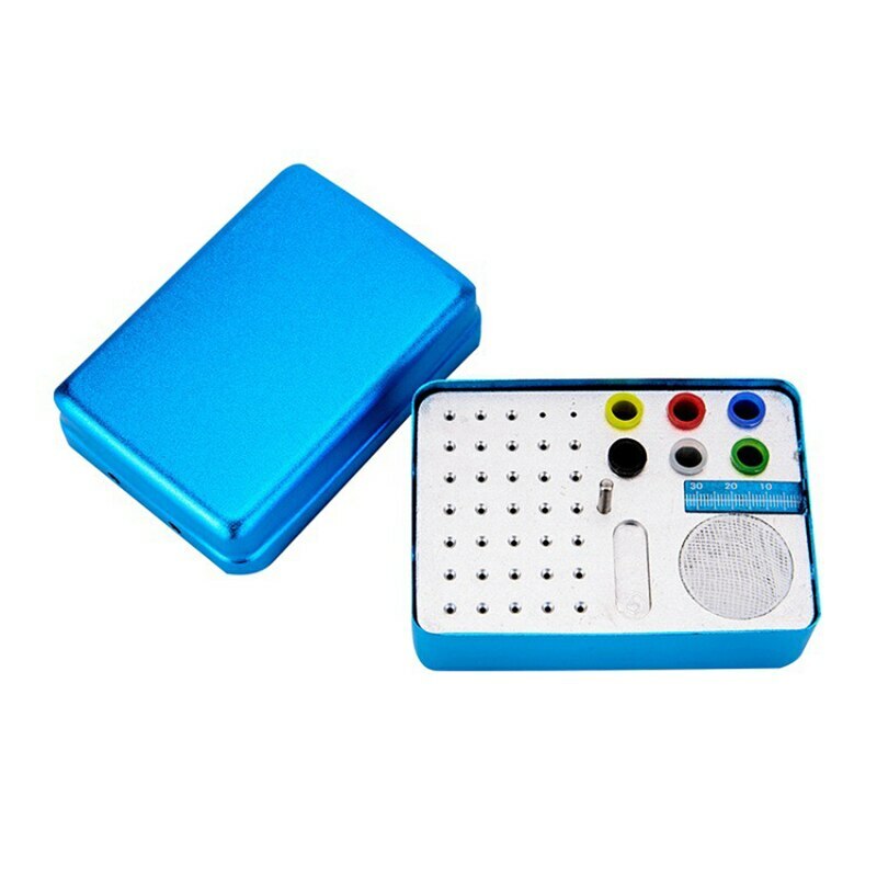 Dental Bur Burs Holder Block Disinfection Box Aluminium Autoclave 72 Holes Blue