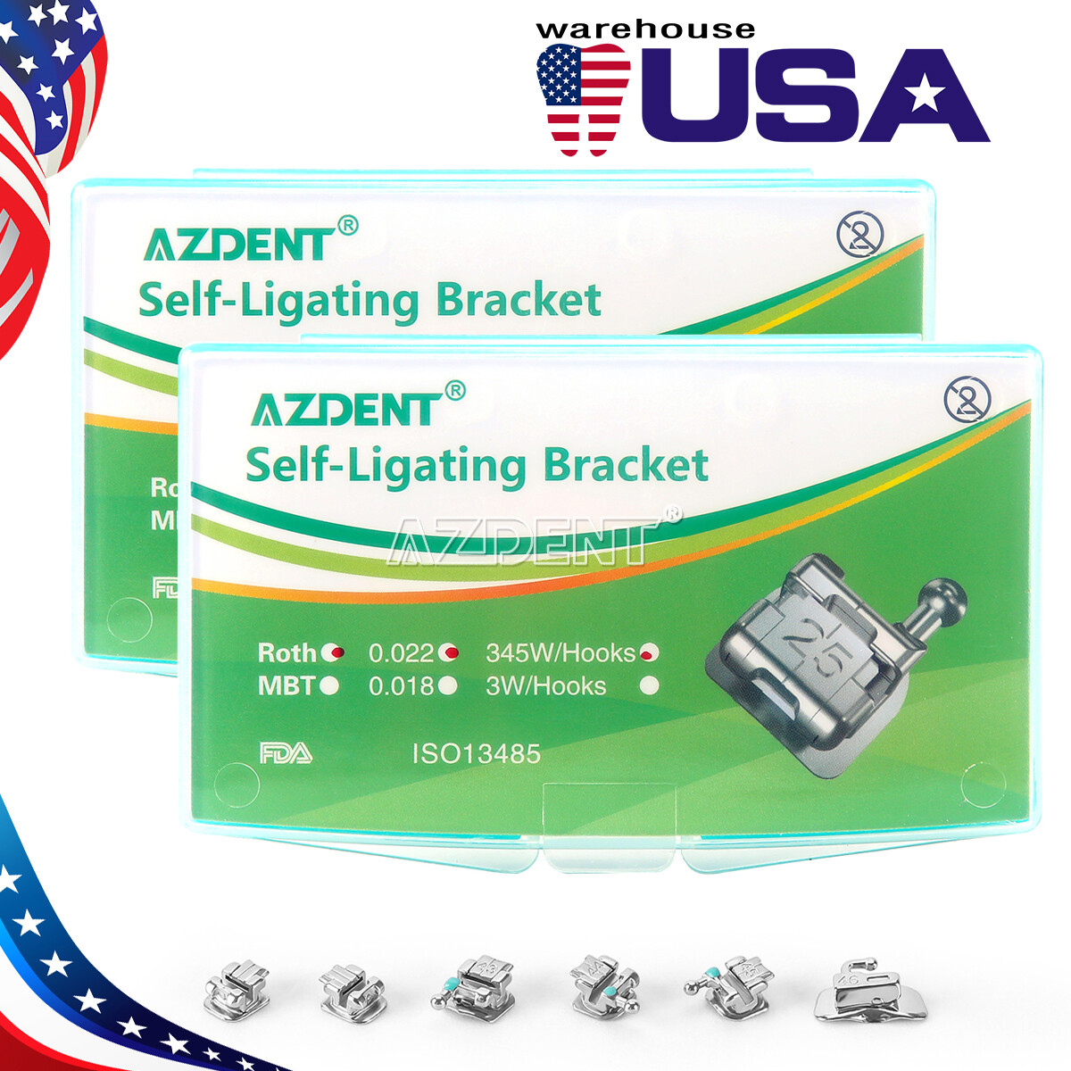 20PCS Dental Orthodontic Self-Ligating Brackets Mini Roth 0.022 Hooks 345