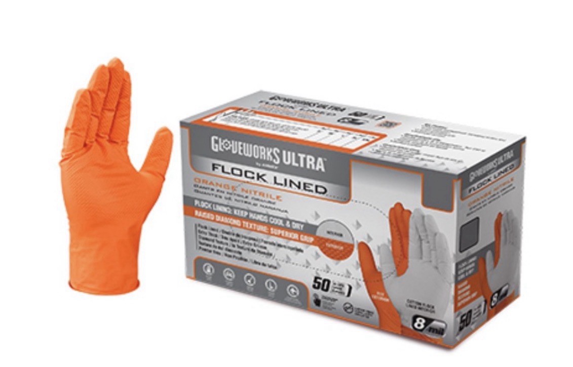 Gloveworks Ultra Flock Lined RDT Orange Nitrile PF Ind Gloves