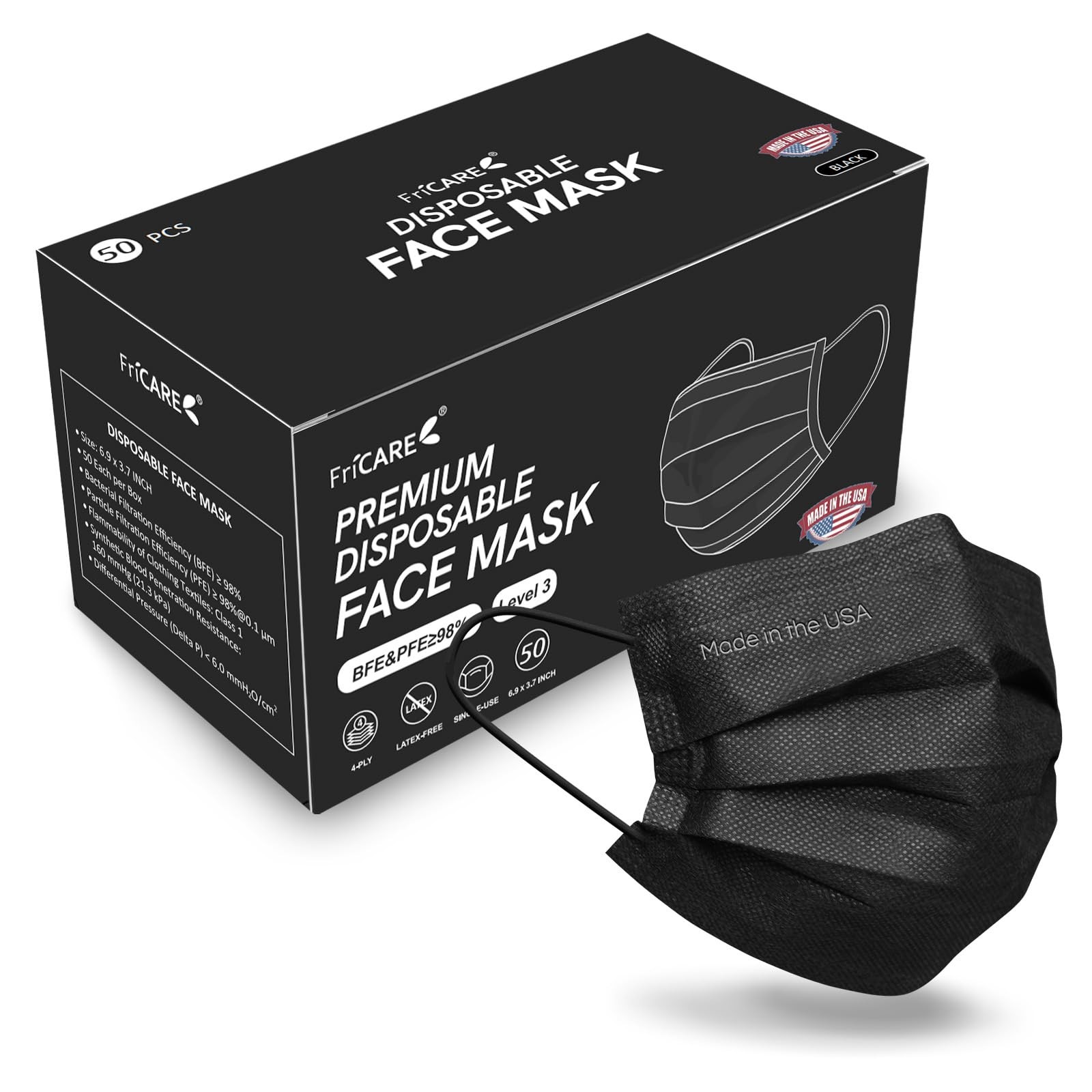 Made in USA Disposable Face Masks, 4-Ply ASTM Level 3 Medical Grade, Breathab…