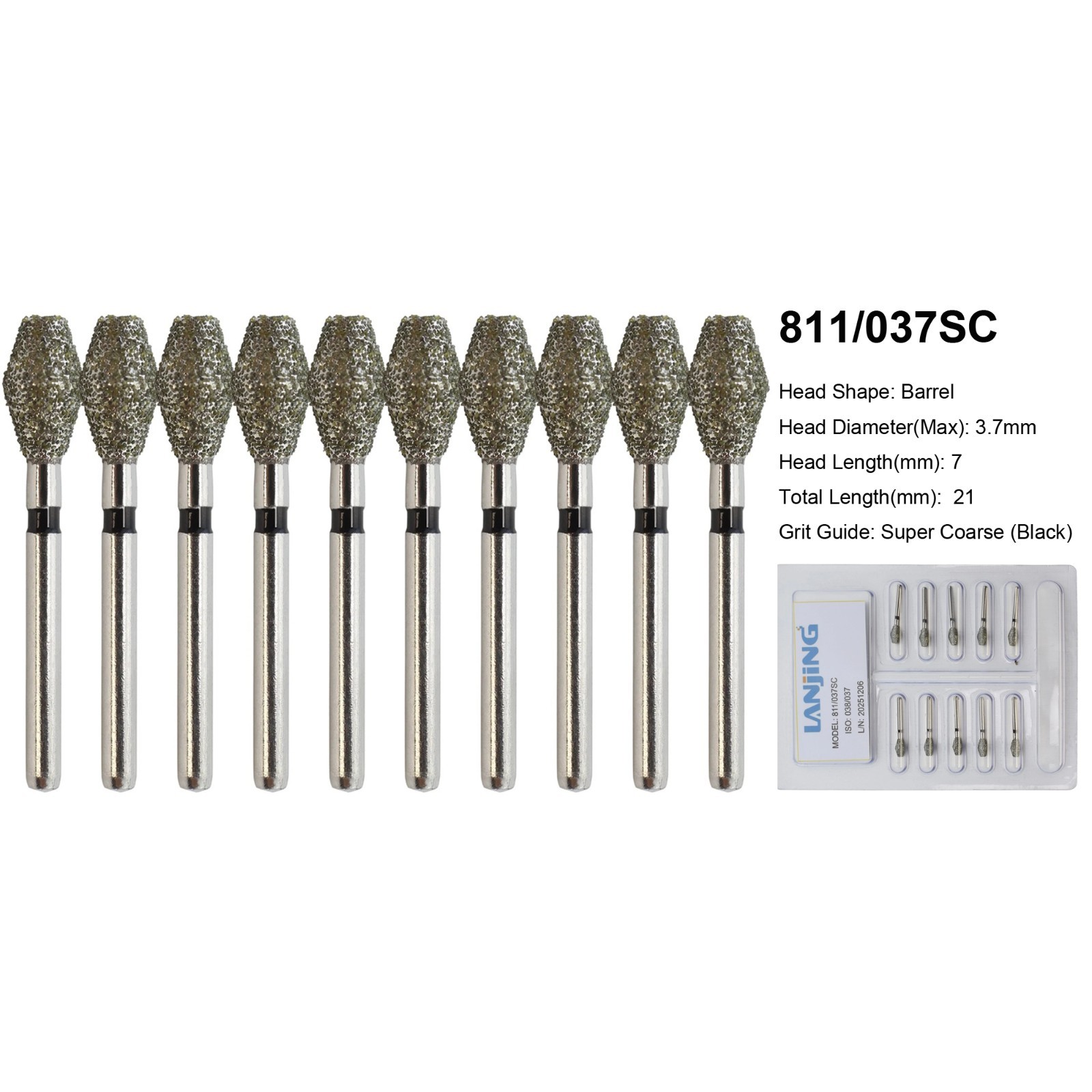 Barrel Bur Dental Diamond Bur Barrel 811 Super Coarse Friction Grip FG Multi-Use