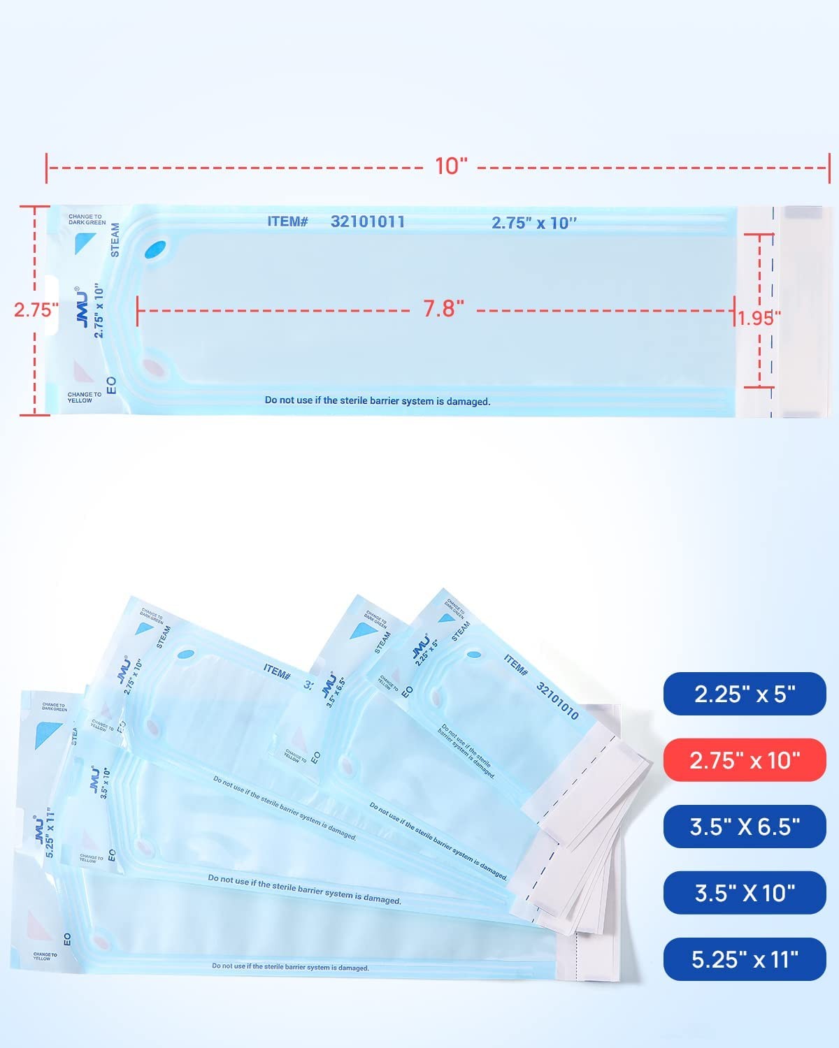 Self Sealing Sterilization Pouches 2.75″ x 10″, 2000/Case 10 Boxes