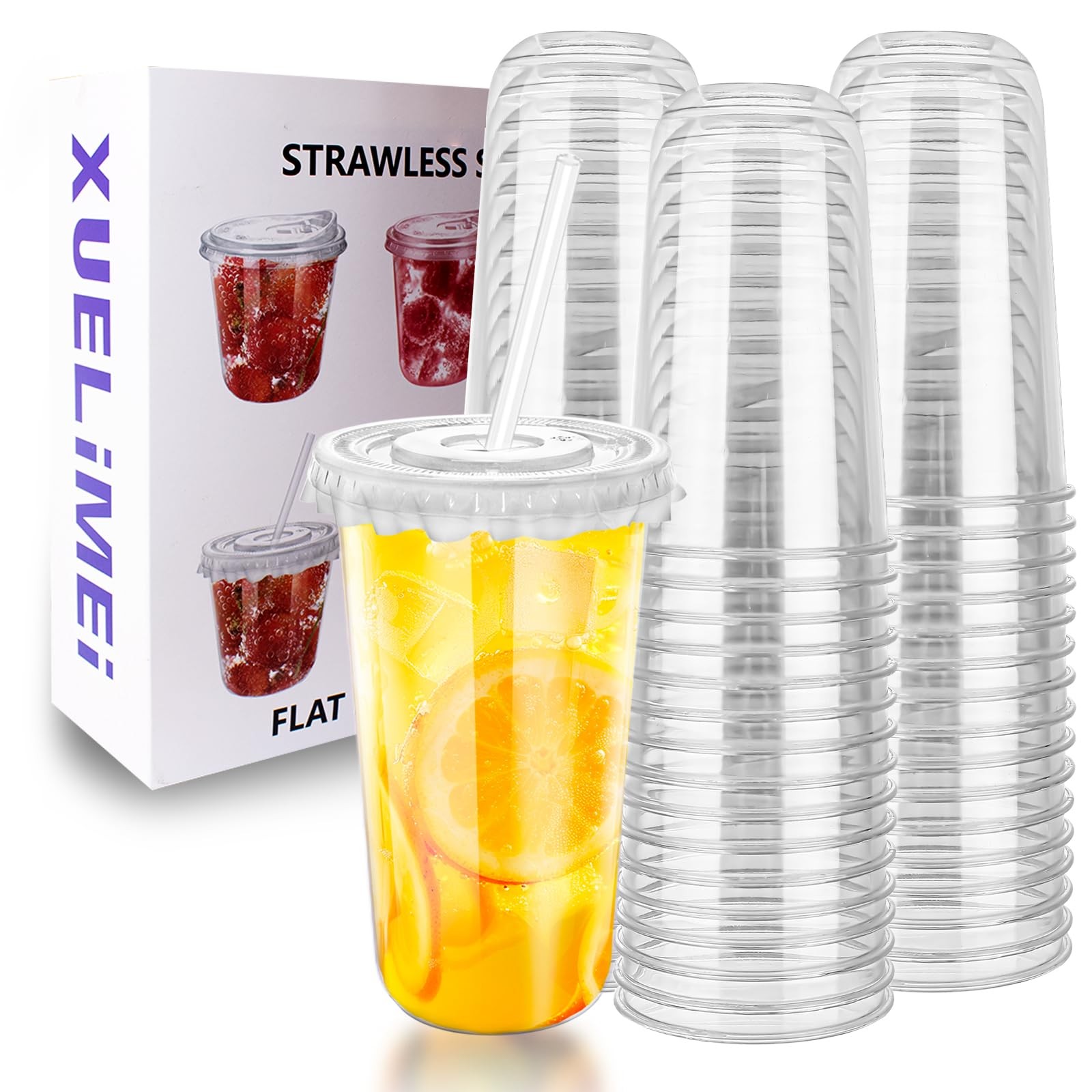 20oz Disposable Stemless Glasses with Flat Lids and 20 oz, Transparent