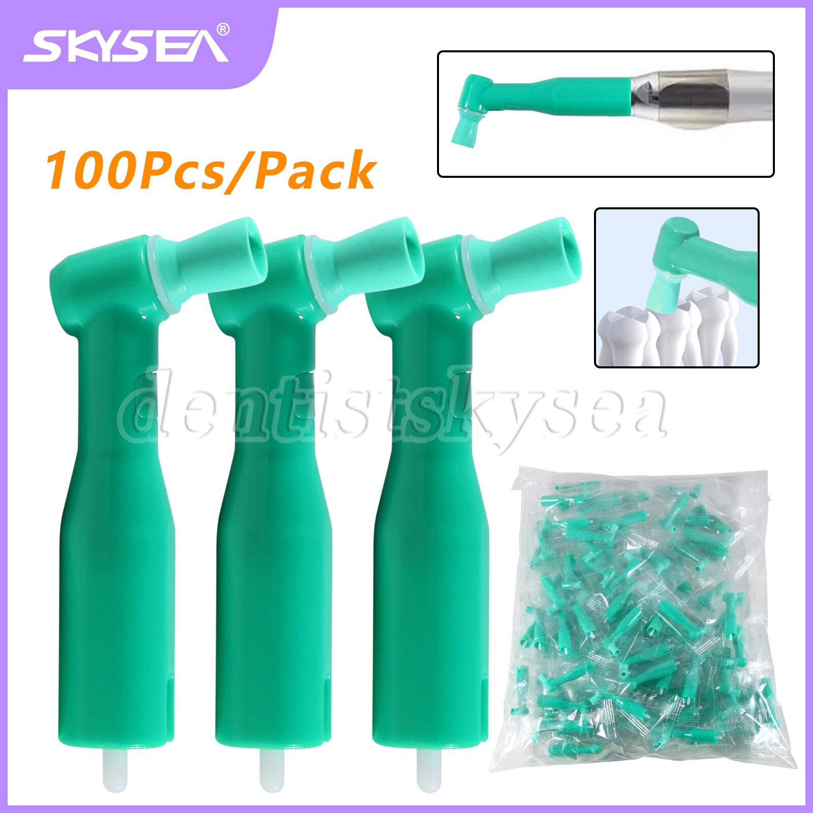 100pcs Dental Prophy Brush Cup Disposable 105° Angle Polish Brushes Green