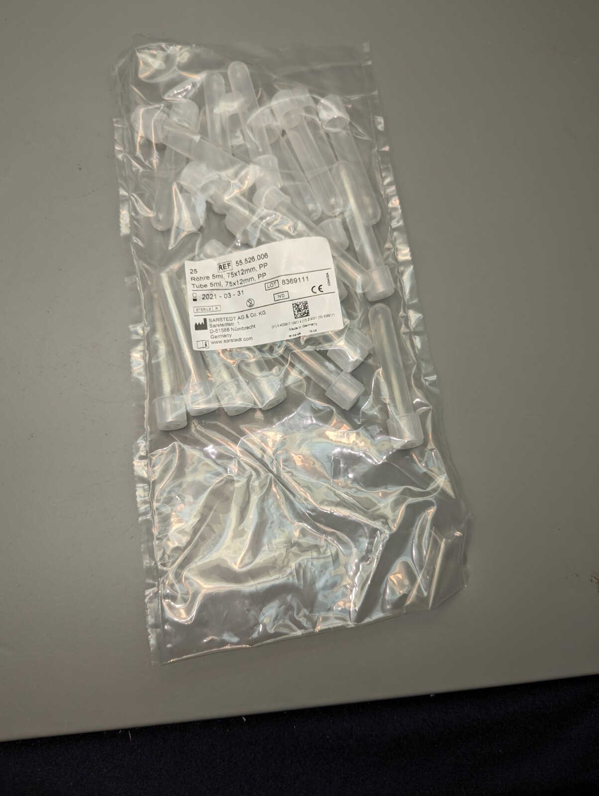 SARSTEDT 55.526.006 12 X 75MM TUBE 5ML ROUND BOTTOM POLYPROPYLENE 25/bag
