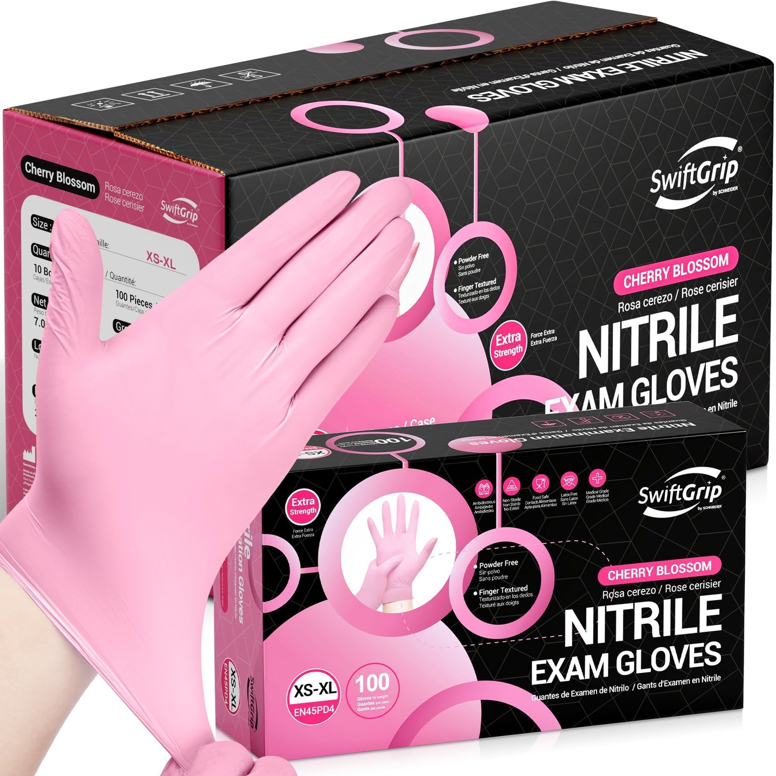 Nitrile Exam Gloves, 4 Mil, Medium, Cherry Blossom, Food Safe Gloves Disposab…