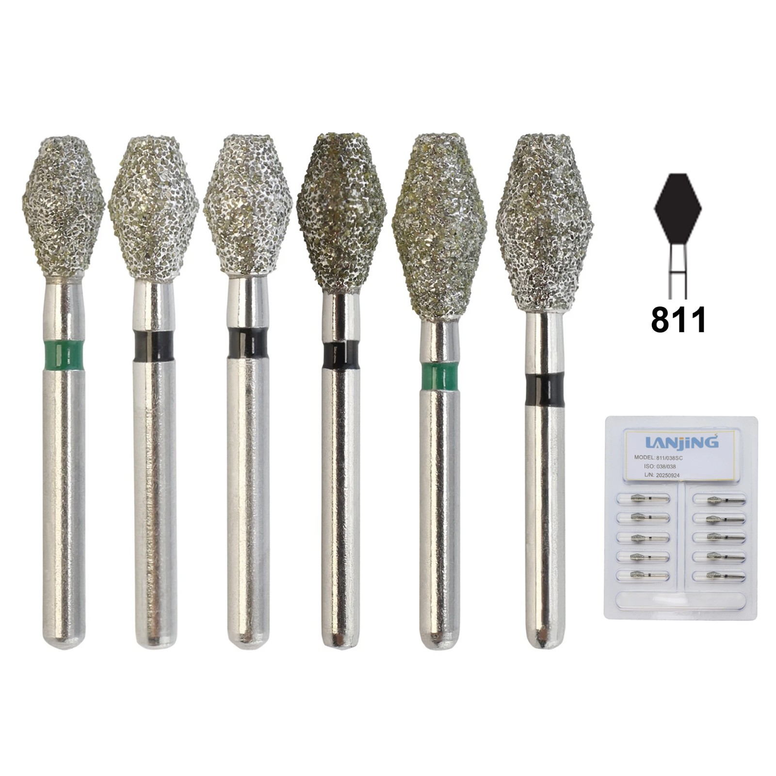 Zirconia Cutting Burs Dental Diamond Bur Football Pear Round End Taper Barrel FG