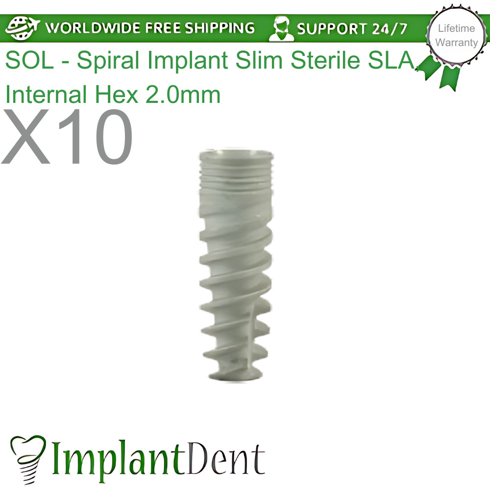 10x Dental Slim Spiral Fixture SLA Surface Titanium Int Hex Connection 2.0mm