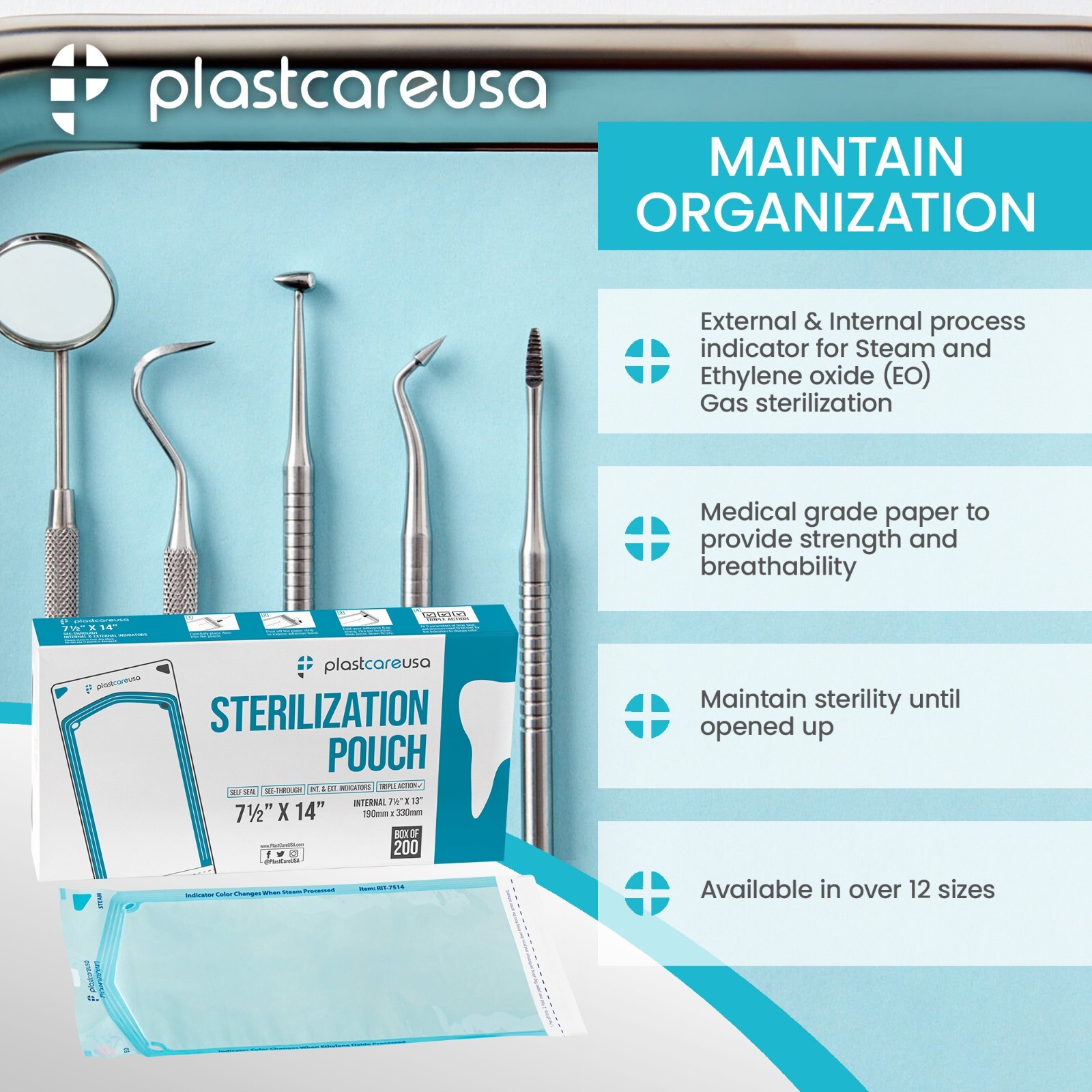 2000 7.5″ x 13″ Self-Sealing Sterilization Pouch Dental Pouches Autoclave Lab