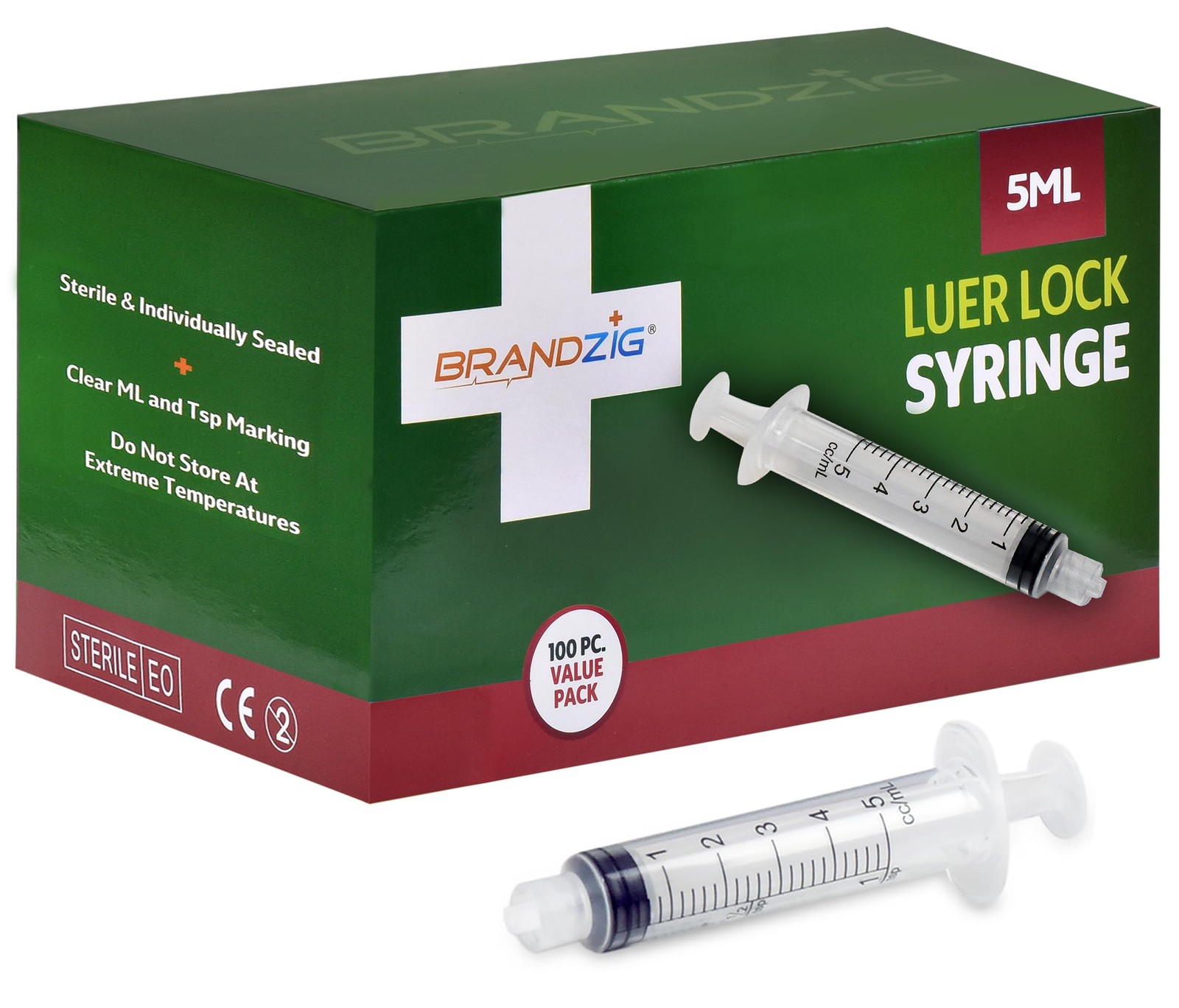5ml syringe luer lock (No Needle) – Sterile, Individually Wrapped – 100 clear