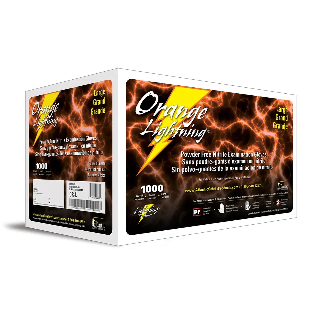 Atlantic Safety Orange Lightning Disposable Nitrile Gloves Powder-Free Large 6ml