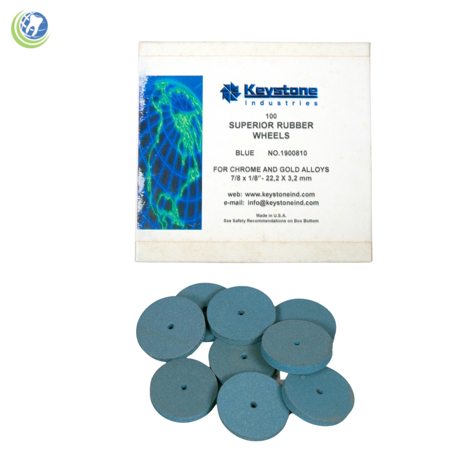 SUPERIOR BLUE RUBBER SILICONE WHEELS 7/8” X 1/8” 100/BOX POLISHING KEYSTONE