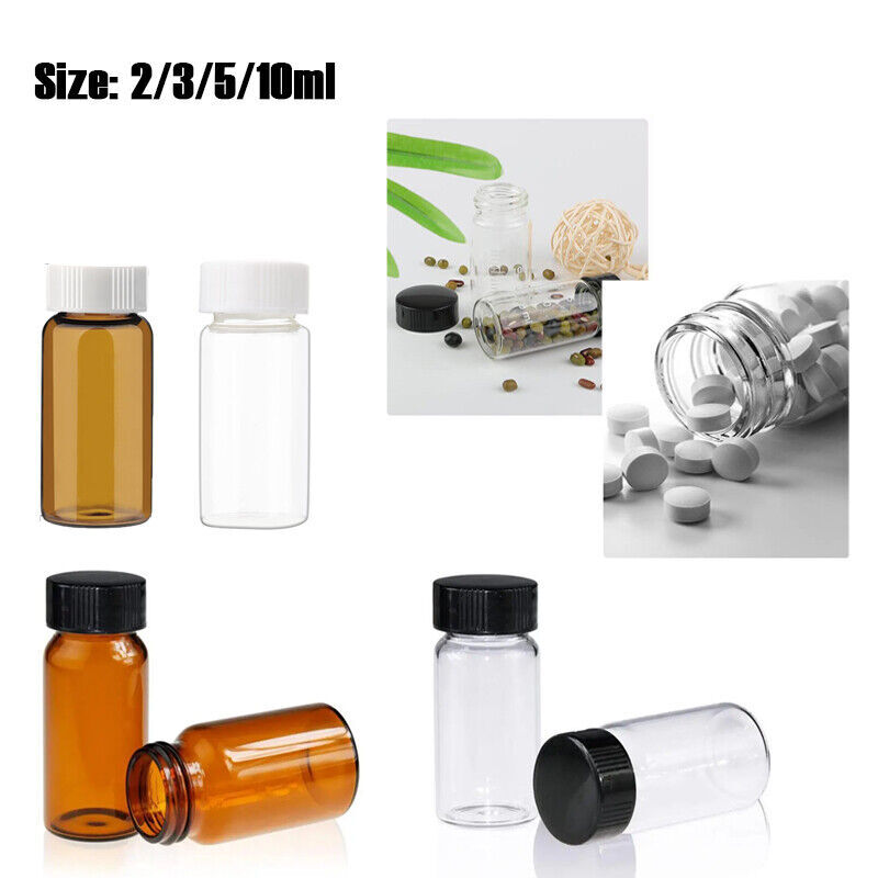 10pc Tiny Empty Clear/Brown Glass Vials Bottles 2/3/5/10ml Travel Sub Containers