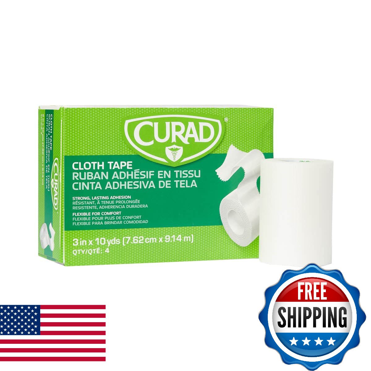 Curad Cloth Silk Adhesive Medical Tape 3 Inch X 10 Yard Roll Of 4