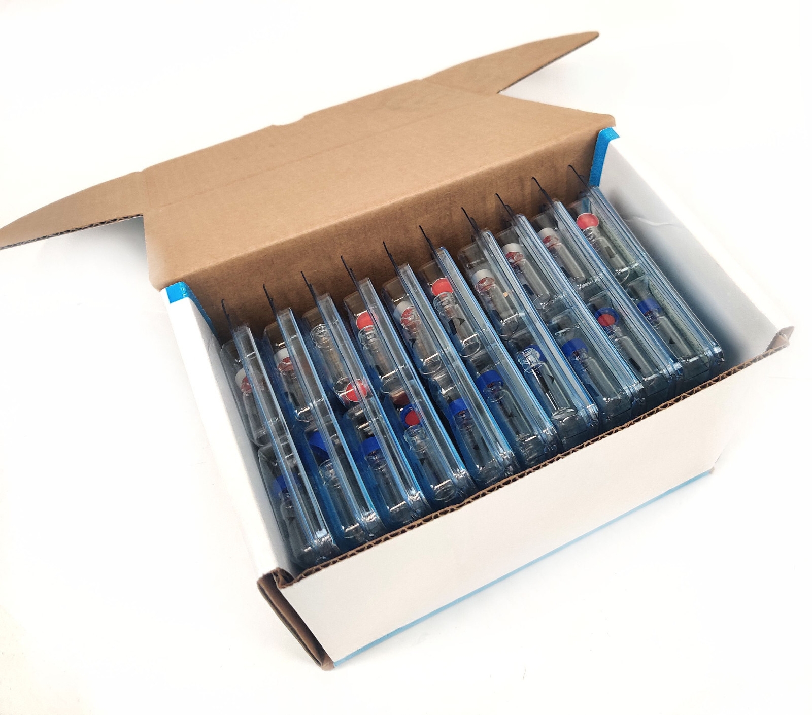 120pcs 2mL Autosampler Vials w Blue/Red Caps Clear/Ambar Glass for HPLC System