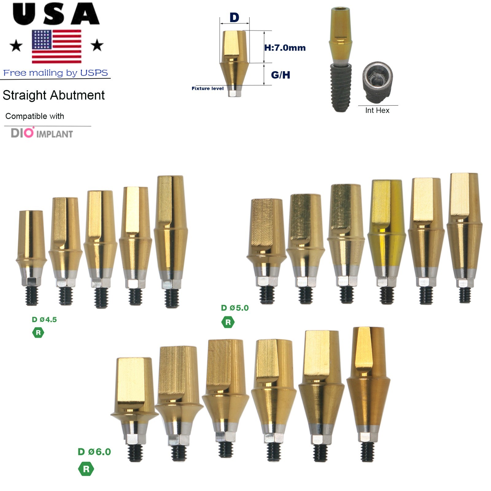 Dental Straight 17° Angulated Abutment W/Screws For DIO UF Regular Hex Platform